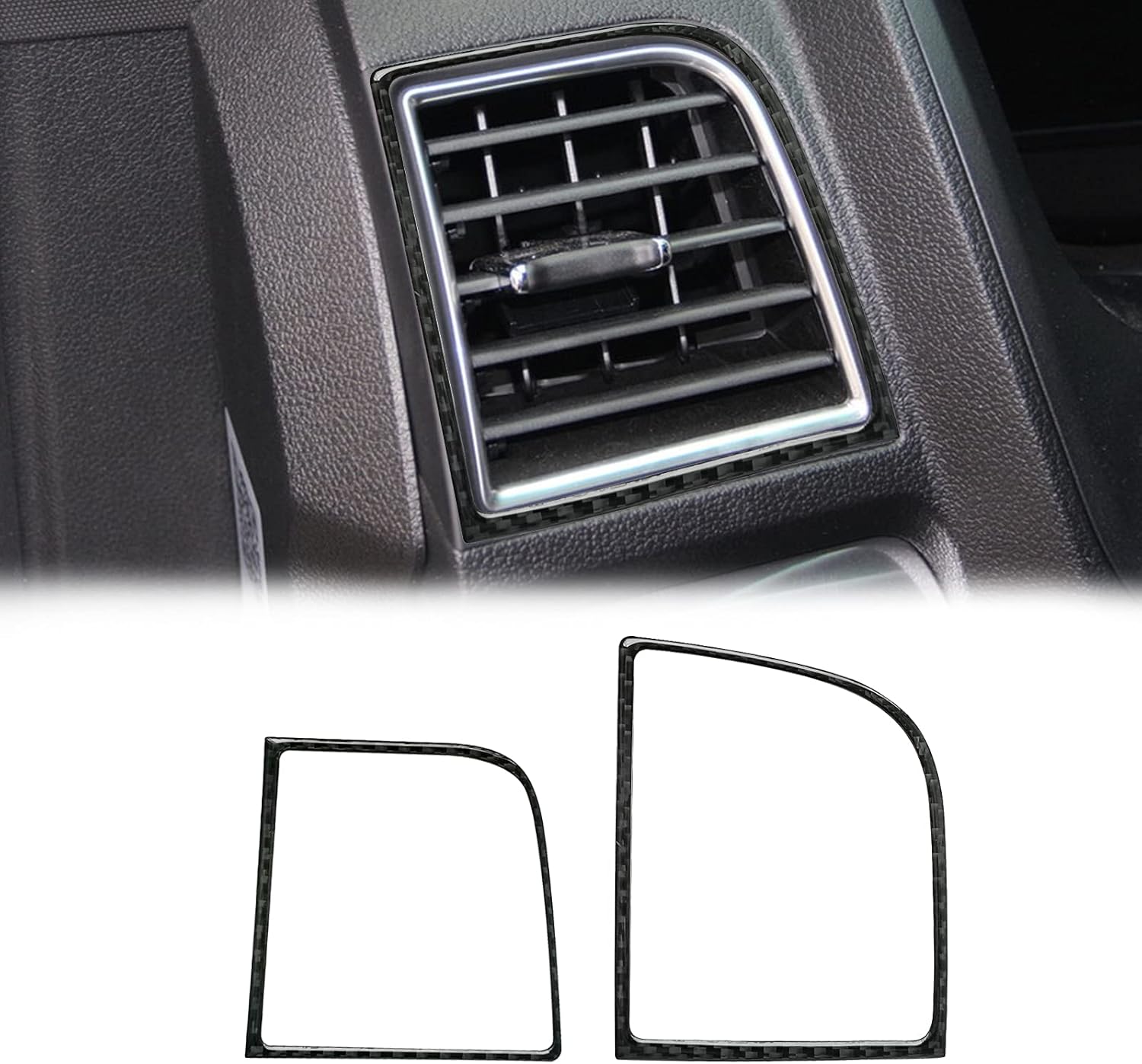 SUNJIKA Compatible with 2PCS Carbon Fiber Center Console Air Conditioner Vent Wind Outlet Frame Cover Trim Sticker for Ford Explorer Accessories 2013 2014 2015 2016 2017 2018 (Black)