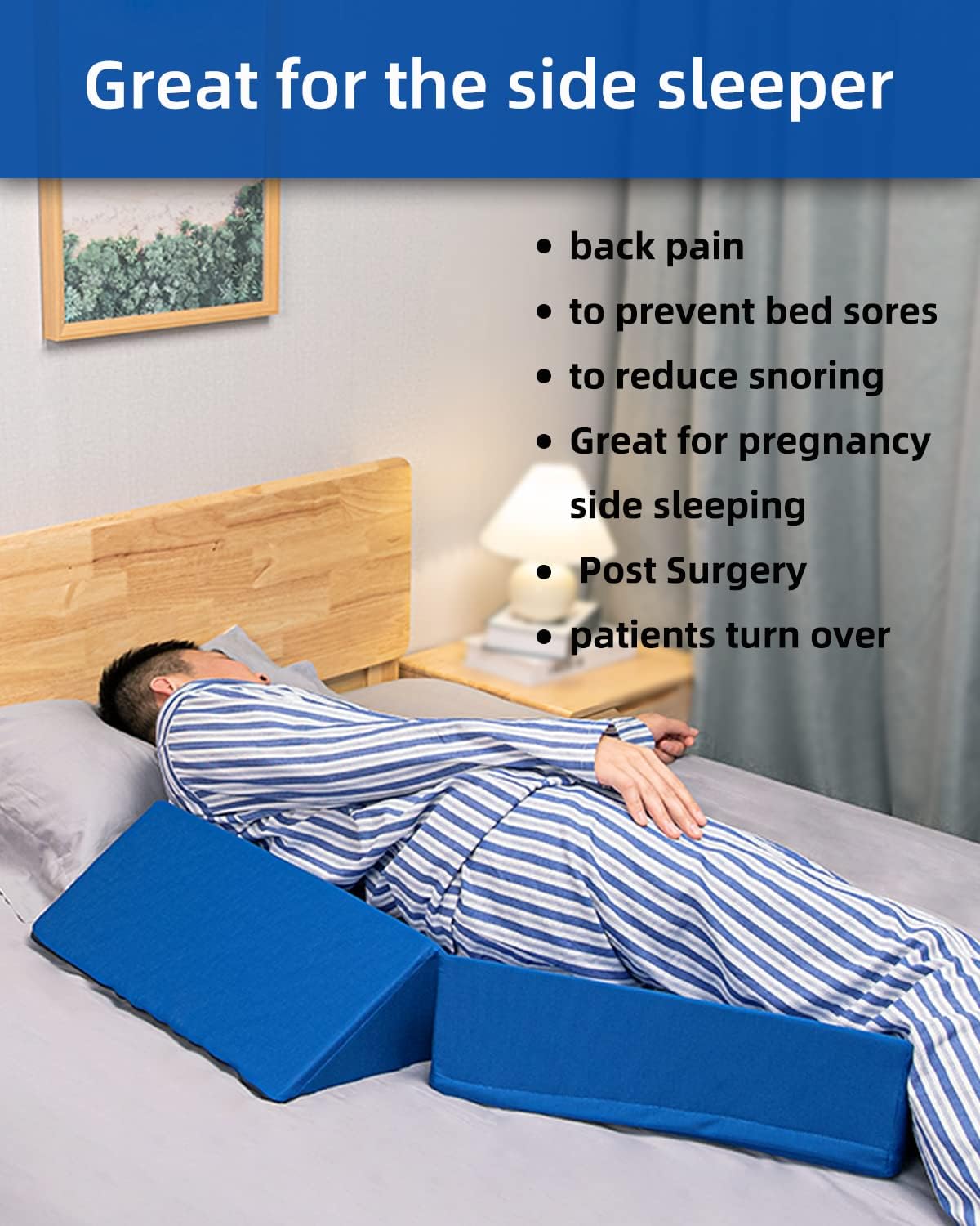 Fanwer Positioning Wedge Pillow for Side Sleeping (3 in 1), 30 Degree Triangle Bed Wedges & Body Positioners for Back Pain, Preventing Bedsores, After Surgery, Knees Elevated, Pregnancy