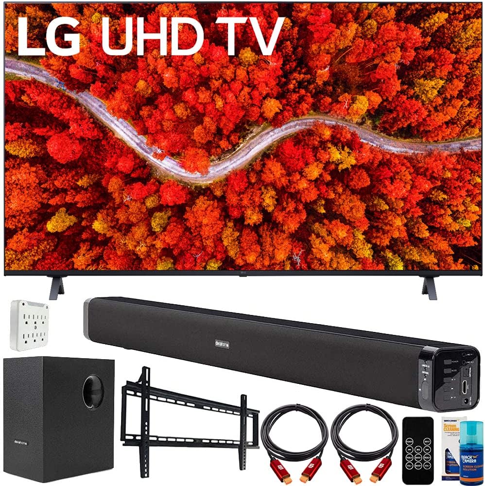 LG 65UP8000PUA 65UP8000PUR 65 Inch Series 4K Smart UHD TV 2021 Bundle with Deco Gear Home Theatre Soundbar with Subwoofer, Wall Mount Accessory Kit, 6FT 4K HDMI 2.0 Cables and More