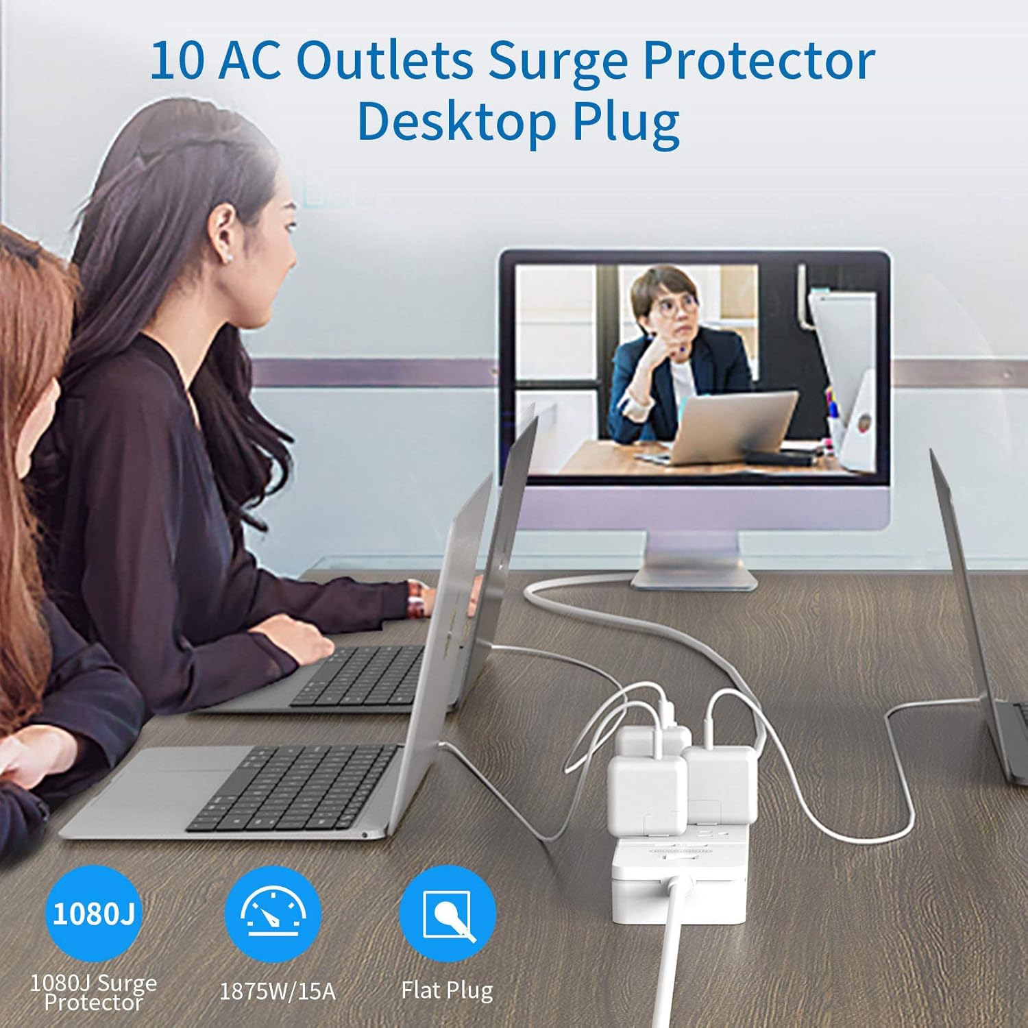 Power Strip with Long Cord, NTONPOWER 25 Ft Extension Cord Flat Plug Surge Protector with 10 Outlets 2 USB, Overload Protection, 1080 Joules, Wall Mountable for Indoor, Home Office and Workbench Pack of 2