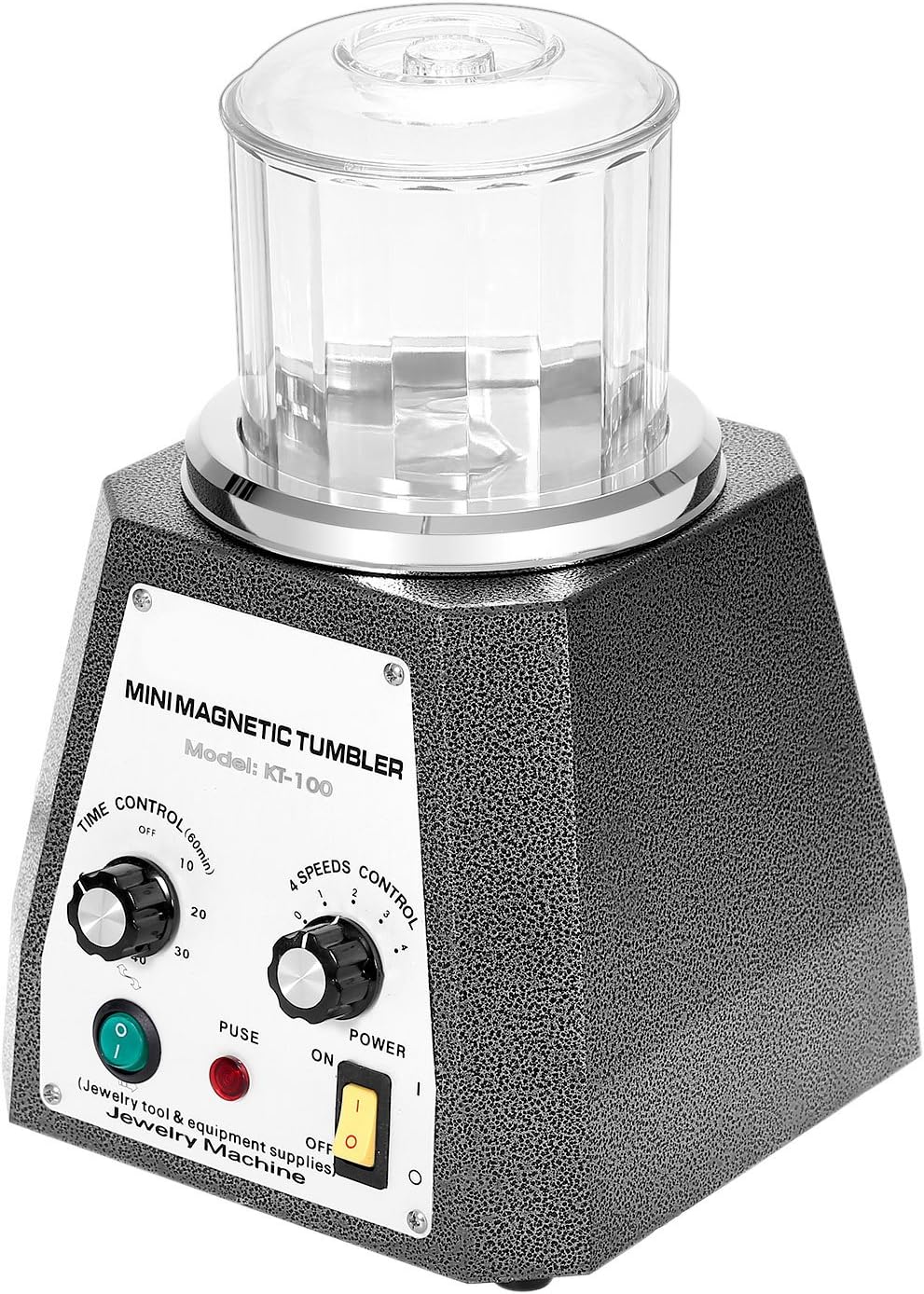 Mophorn Magnetic Tumbler Jewelry Polisher 110V Magnetic Grinding and Polishing Machine 4 Speeds Control Jewelry Polisher Tumbler 3.93 inch for Platinum Gold Silver Stainless Steel (100 mm)