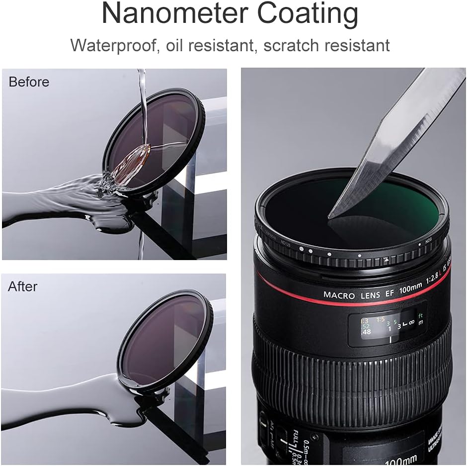 K&F Concept 55mm Variable ND Filter ND8-ND128 (3-7 Stop) HD Hydrophobic VND Filter for Camera Lens No X Cross Pack of 2