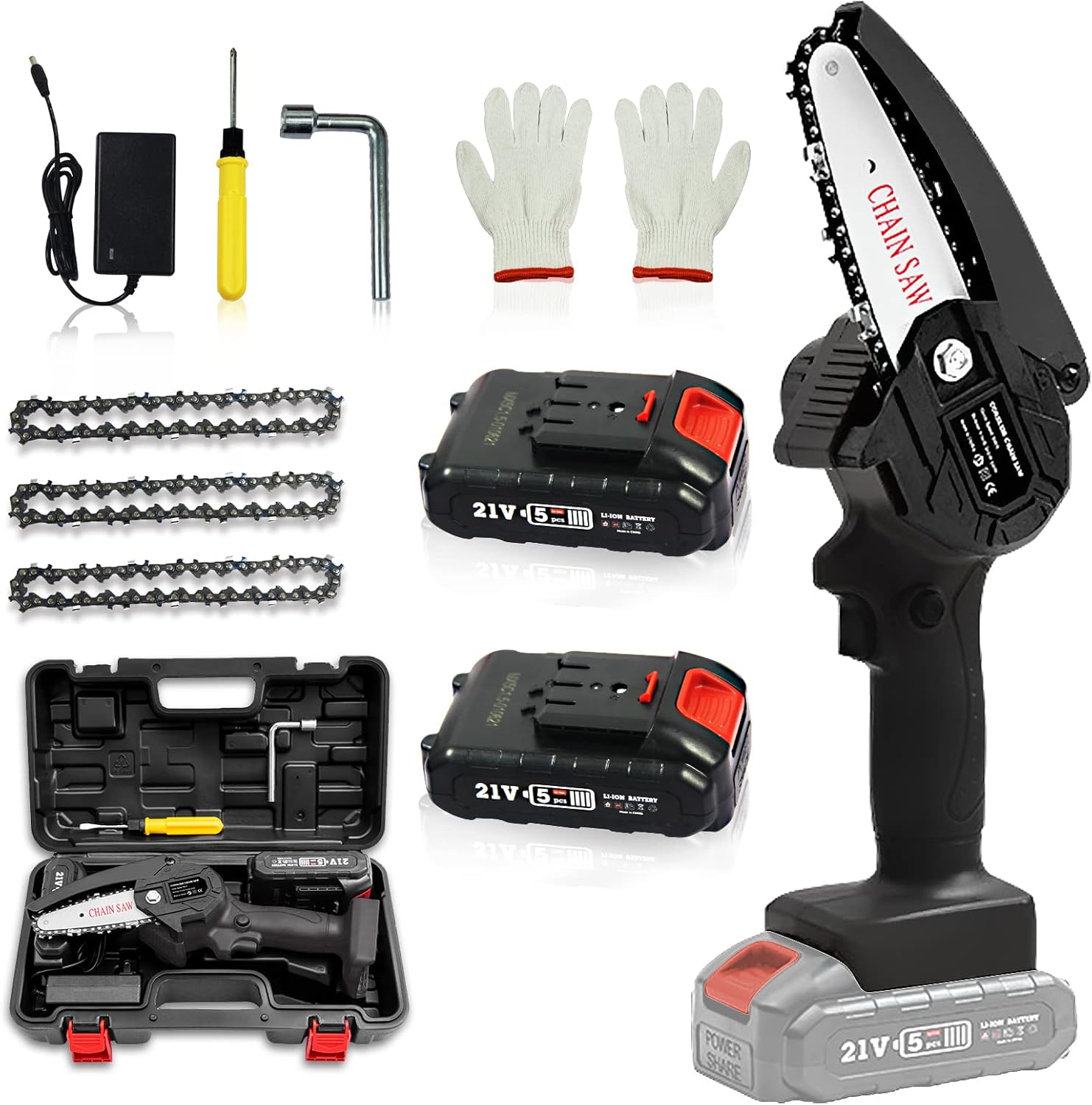 Evoio Mini ChainSaw, 4-inch Cordless Chainsaw with 2x 1.5Ah Batteries Auto-oil System One-Handed Electric Chain Saw Electric Pruning Chainsaw for Wood Cutting Garden Logging Trimming Branch(Black) Pack of 2