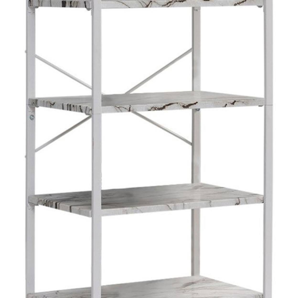 Pilaster Designs Liese Transitional 5 Tier Freestanding Kitchen Bakers Rack with White Metal Frame and Marble Wood