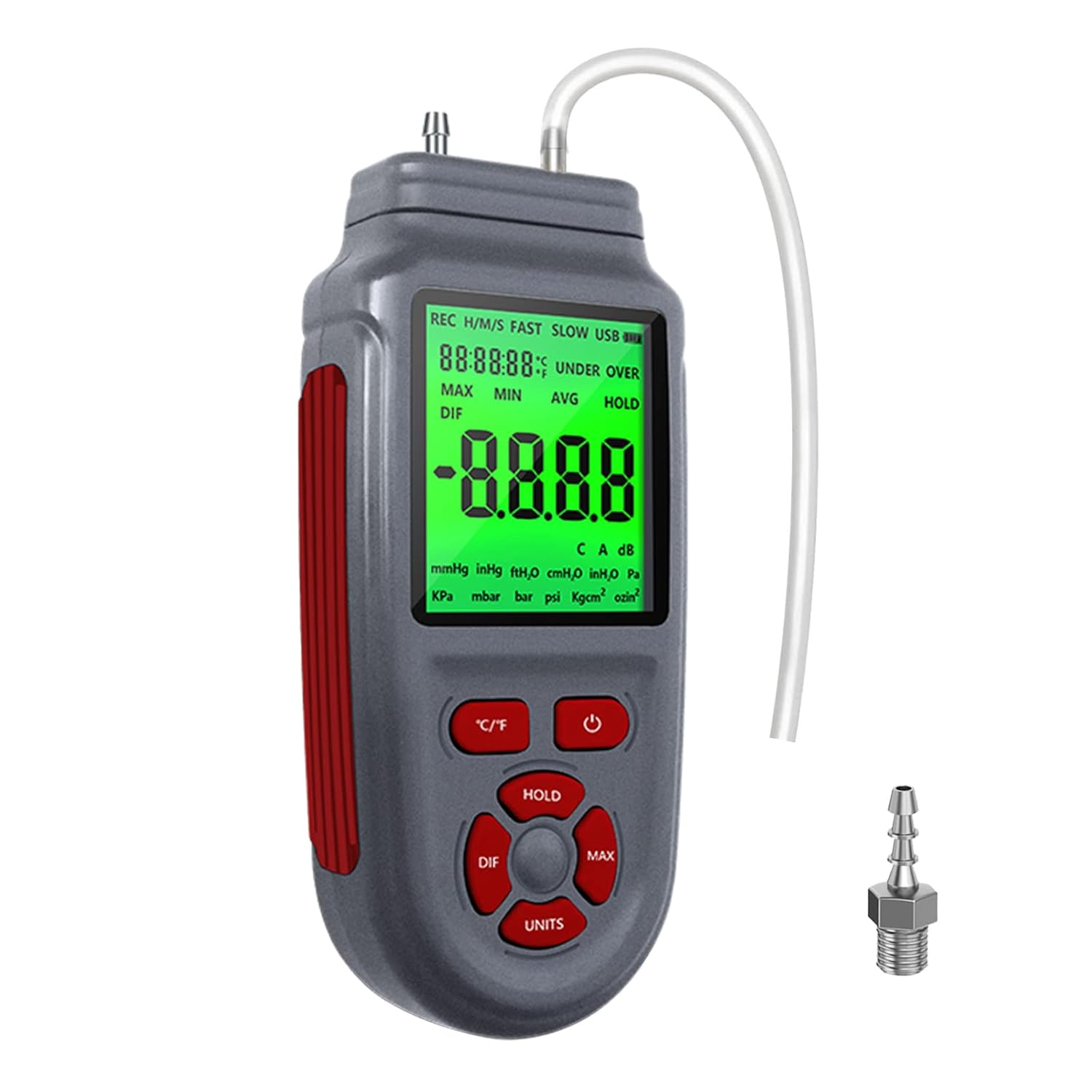 WonVon 0-2.999 psi Digital Handheld Manometer &plusmn; 83 wc HVAC Gas Pressure Tester 12 Selectable Units Differential Dual Port Pressure Pressure Gauge