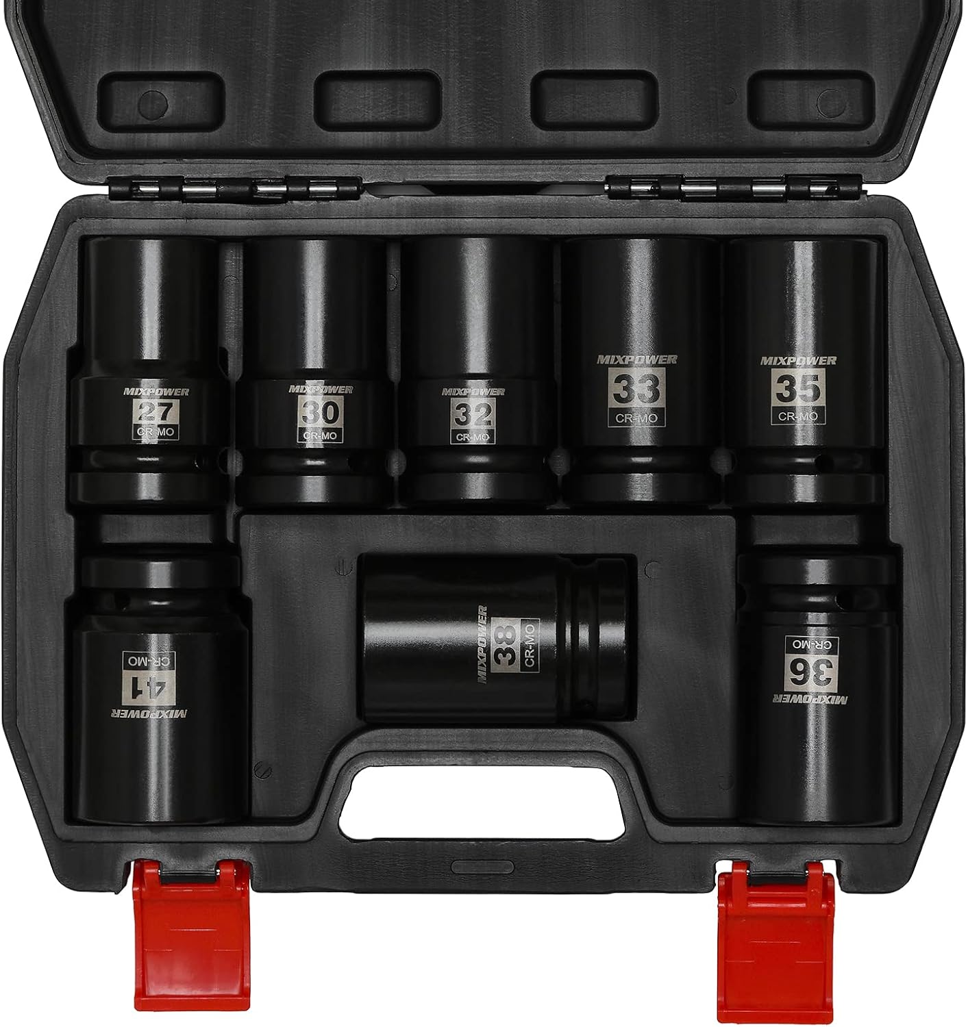 MIXPOWER 8 Pieces 1-inch Drive Deep Impact Socket Set. 6 Point, 27mm-41mm, CR-MO, Metric, Deep, 1