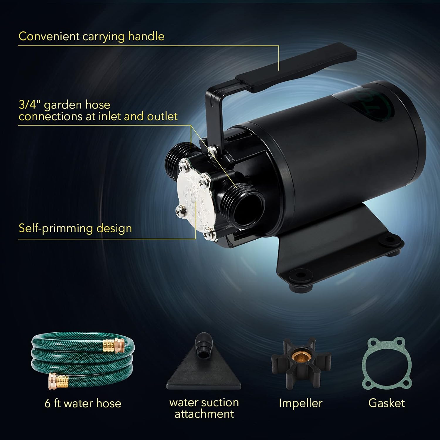 12V Water Transfer Pump 330GPH Self-Priming Pump, Portable Electric Utility Sump Pump with Suction Hose Attachment Pack of 2