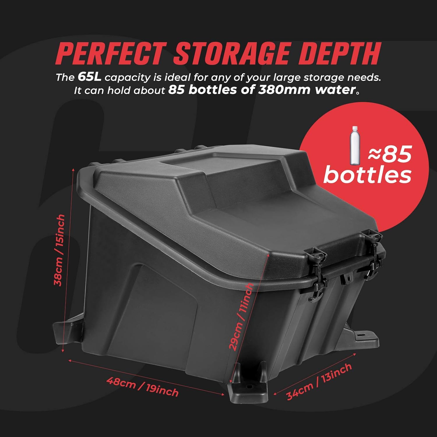 RZR Storage Box, Kemimoto Cargo Tool Box Waterproof Bed Box Compatible with Polaris RZR 900/ XP 1000/ XP 4 1000/ S 2014-2022 Black