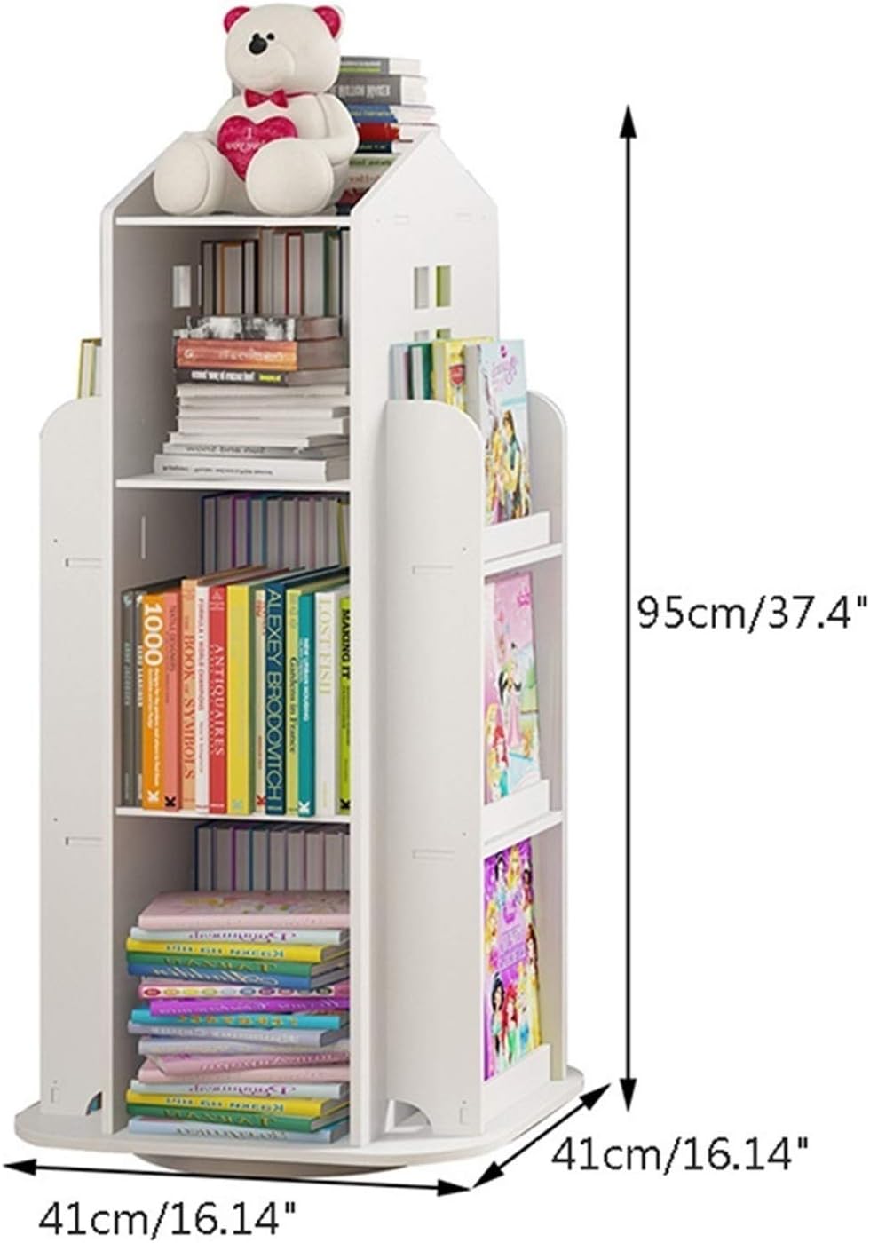 NNR Bookshelf 3-Tier Rotating 360 degree Bookshelf Children's Bookcase, Floor Standing Storage Rack Shelf for Home Office White Bookshelves Organizer for Books