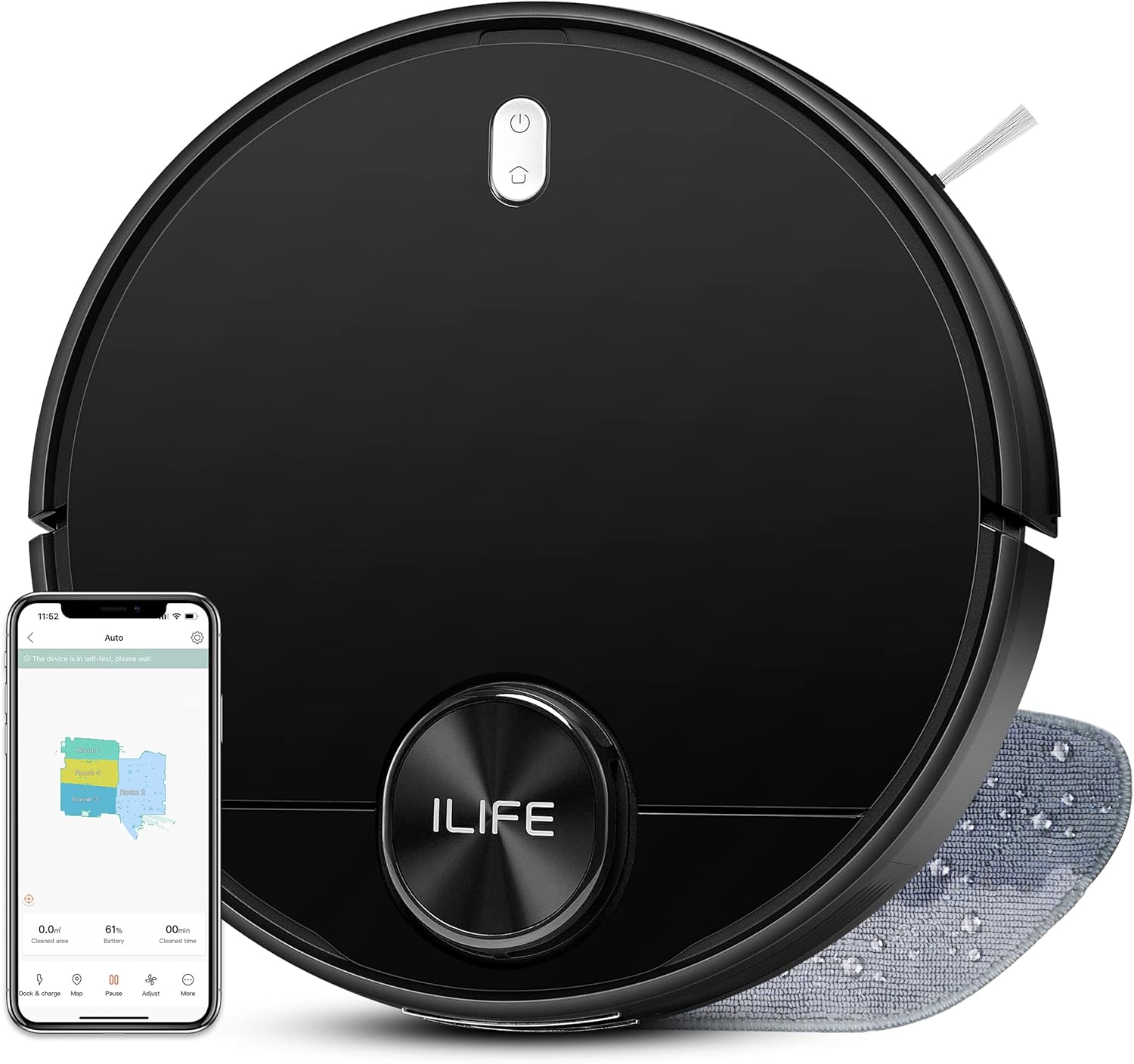 ILIFE A11 Robot Vacuum and Mop Cleaner, Real 2-in-1 Robot Vacuum with Lidar Navigation, 4000Pa Strong Suction, 180min Runtime, Wi-Fi Connected, Multi-Floor Mapping, for Pet Hair, Carpet, Hard Floor.