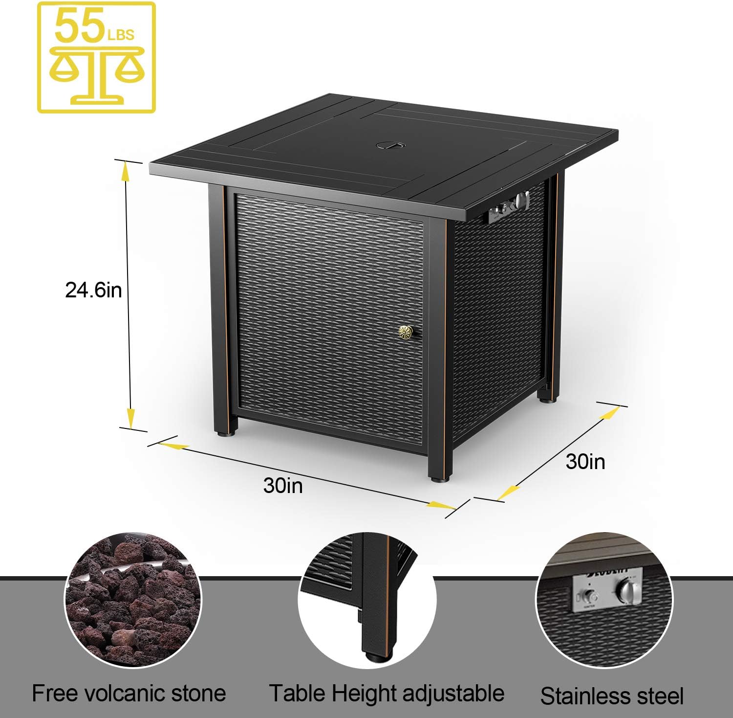 Propane Fire Pit, 30''Outdoor Fire Pit Table，50,000 BTU Auto-Ignition ,Elegant Steel Grain Surface，Heating in Winter, Table in Summer，ETL Compliant