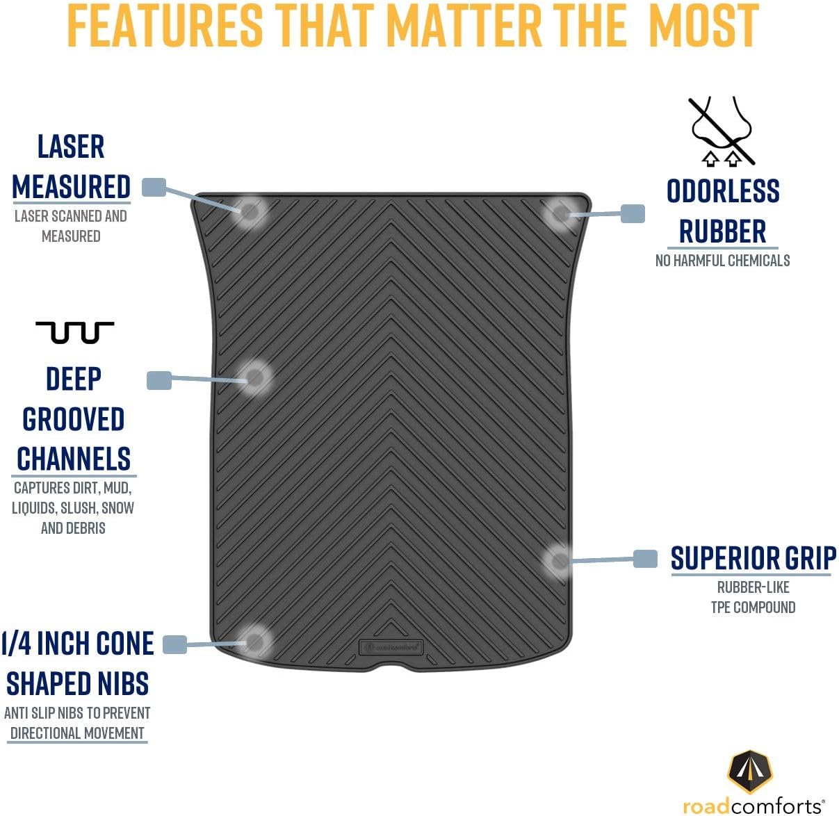 Road Comforts Cargo/Trunk Mat for Tesla Model 3 2017 2018 2019 2020 2021 - Protect Floor from Dirt, Mud, Snow, Slush & Water (1pc) (Black) (Heavy Duty)