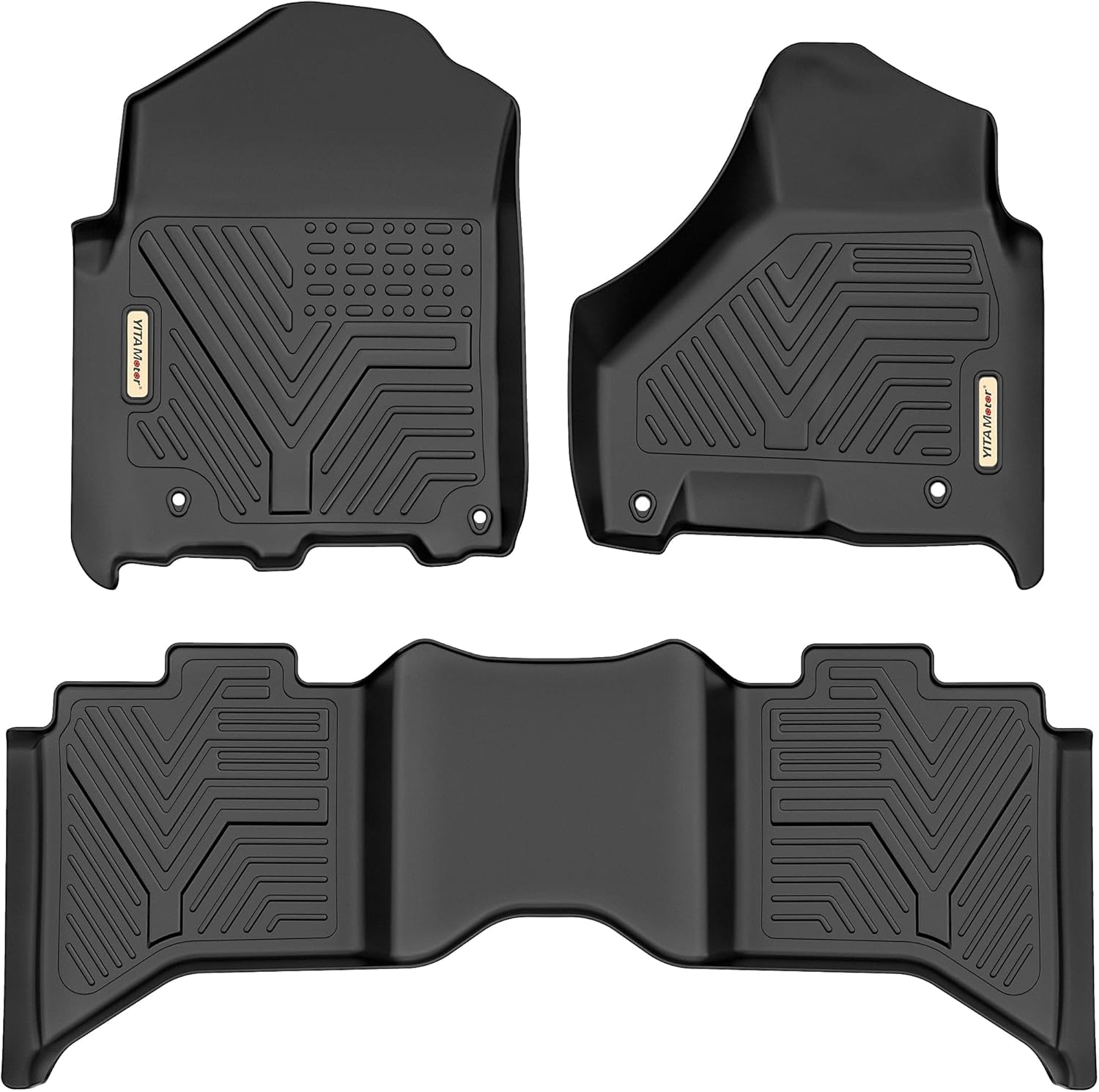 YITAMOTOR Floor Mats Compatible with 2019-2022 Ram 1500 Classic Crew Cab, 2012-2018 Dodge Ram 1500/2500/3500 Crew Cab, 1st & 2nd Row Black All Weather Protection