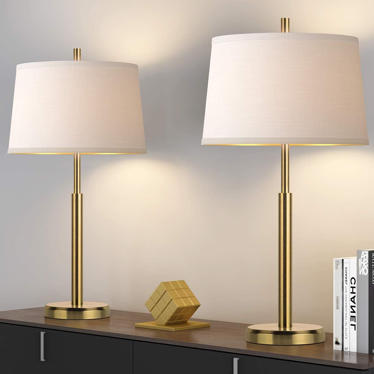 Oneach Modern Table Lamps Set of 2 for Living Room Nightstand & Side Table Lamps with White Drum Shade Bedside for Bedroom Study Office Gold