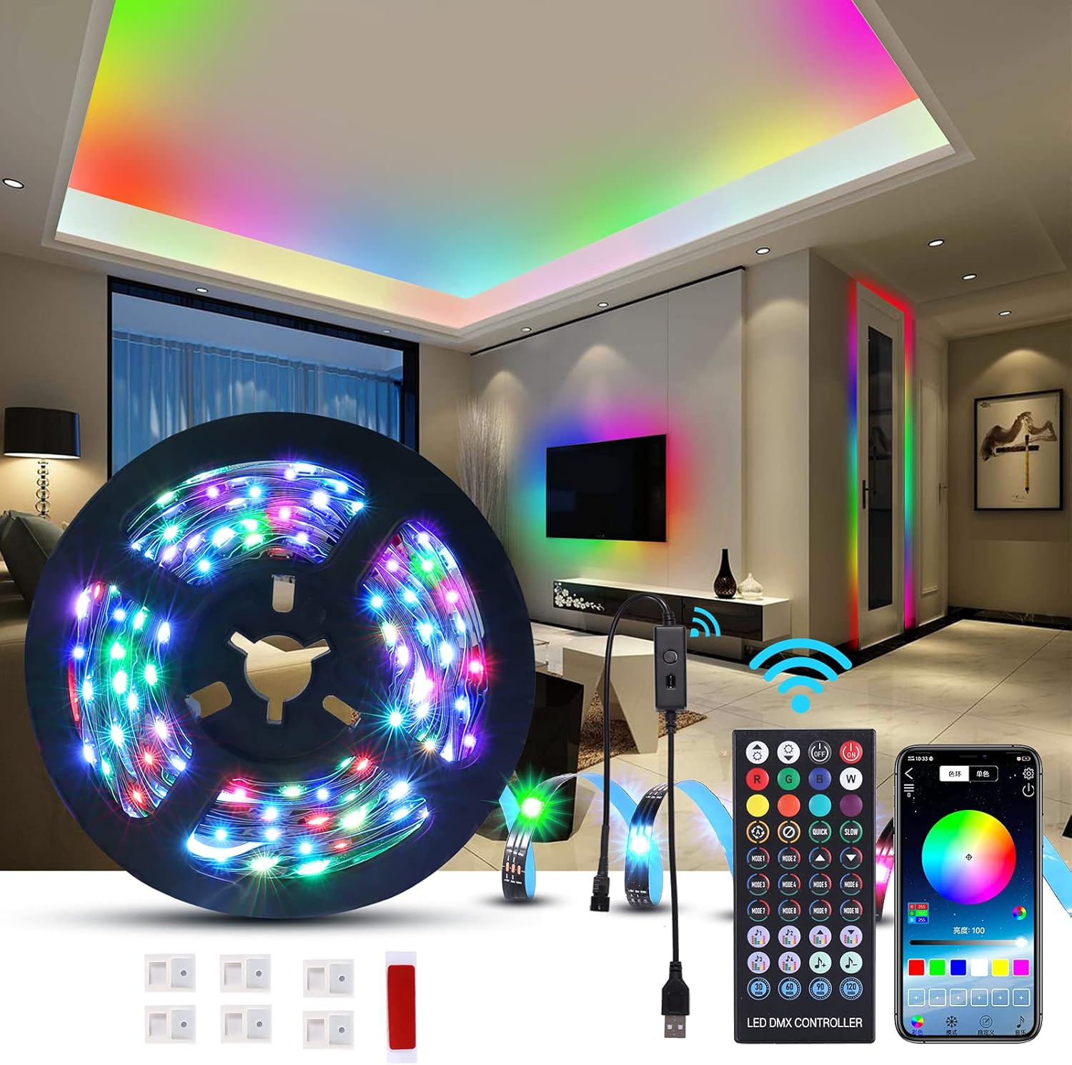 Led Strip Lights RGBIC, App Controlled Led Lights, Bluetooth Segmented Control Led Lights with Chasing Multicolor Lights for Bedroom, Room, Kitchen, Party Pack of 2