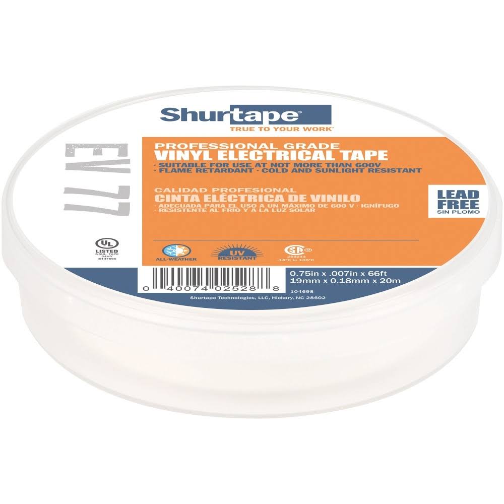 Shurtape 104698 EV 77 Professional Grade, UL Listed Electrical Tape - White - 3/4in x 66ft - 1 Roll | Acme Tools