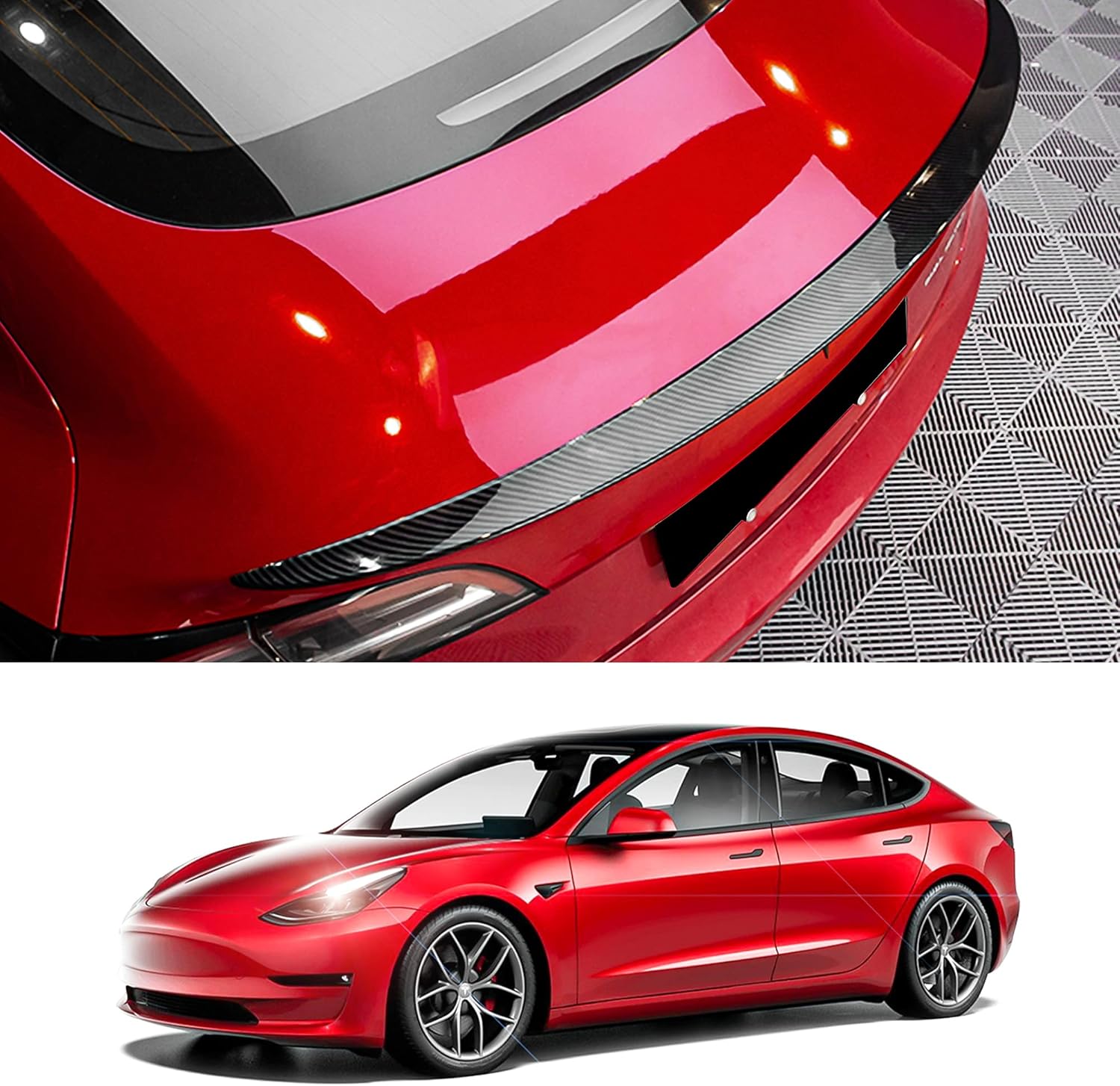 Tesla Model 3 Spoiler Wing Performance Rear Trunk Lip Tail Lid for Tesla Model 3 Accessories (Glossy Carbon Fiber) Pack of 2