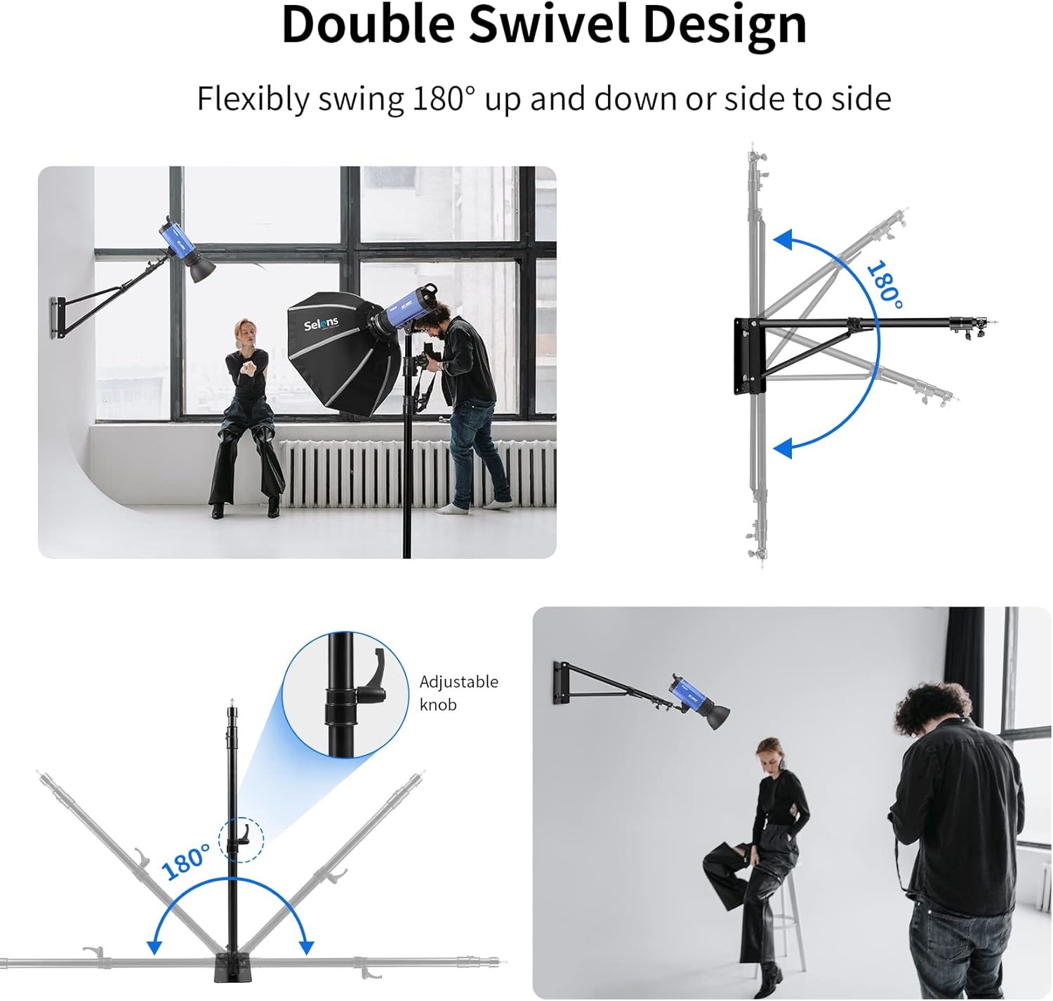 Selens Triangle Ring Light Wall Mount -Max Length 5.9 Feet/180cm (Black), Support 180&deg; Flexible Rotation, Camera Wall Mount for Photography Strobe Light, Monolight, Softbox, Umbrella, Reflector
