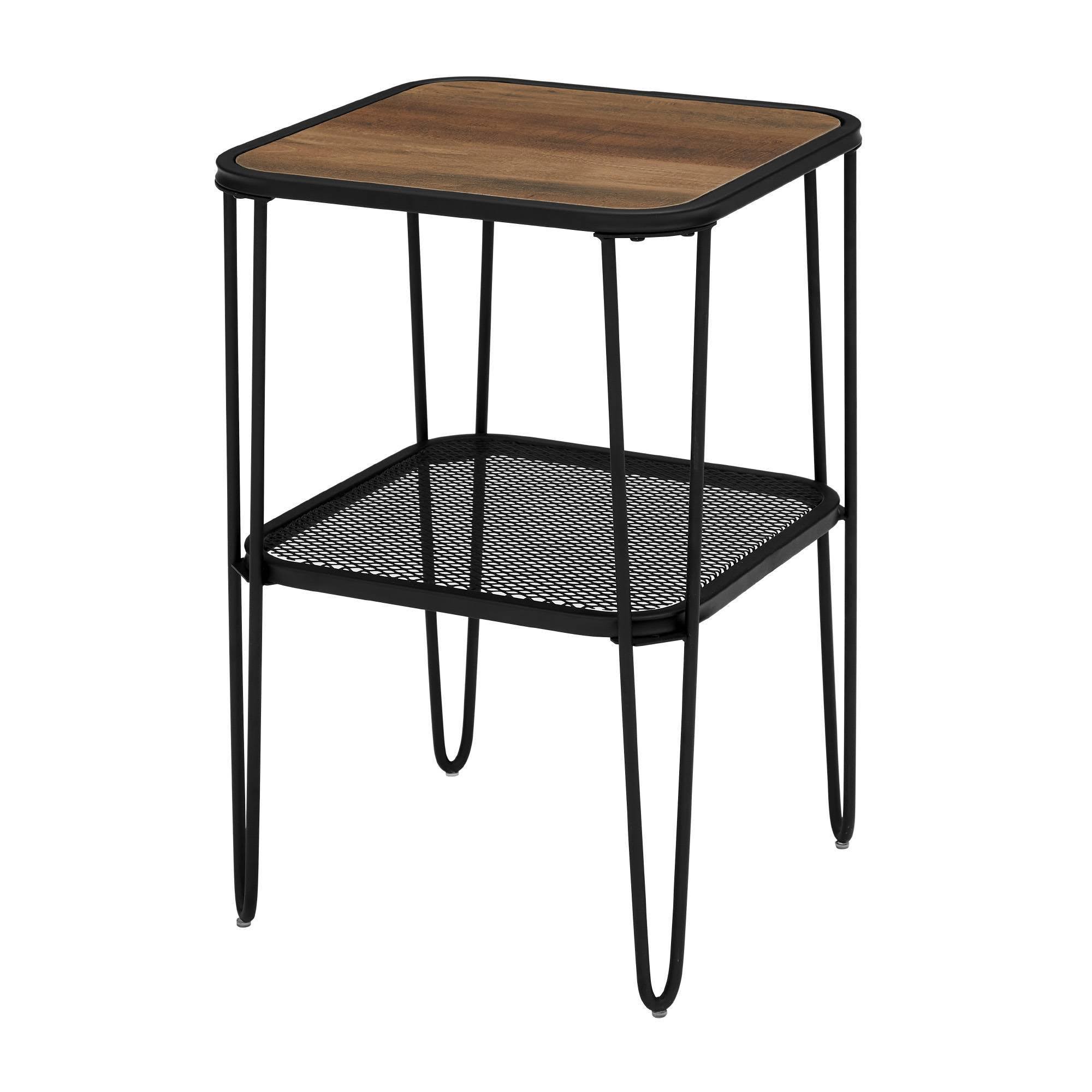 Pierceton Modern Industrial Hairpin Leg Side Table with Metal Mesh Shelf Rustic Oak - Saracina Home