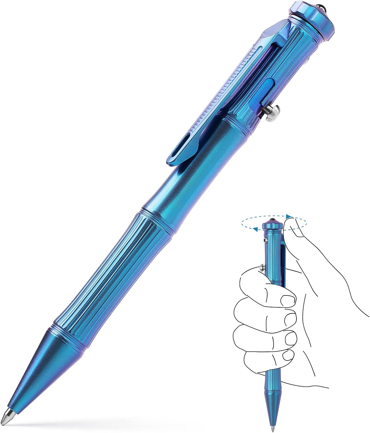 TISUR EDC Pen -Titanium Metal Bolt Action Pen - Novelty Tactical Pocket Pens with Clip | Glass Breaker Tool | Spinner Bearing on top(Gray)
