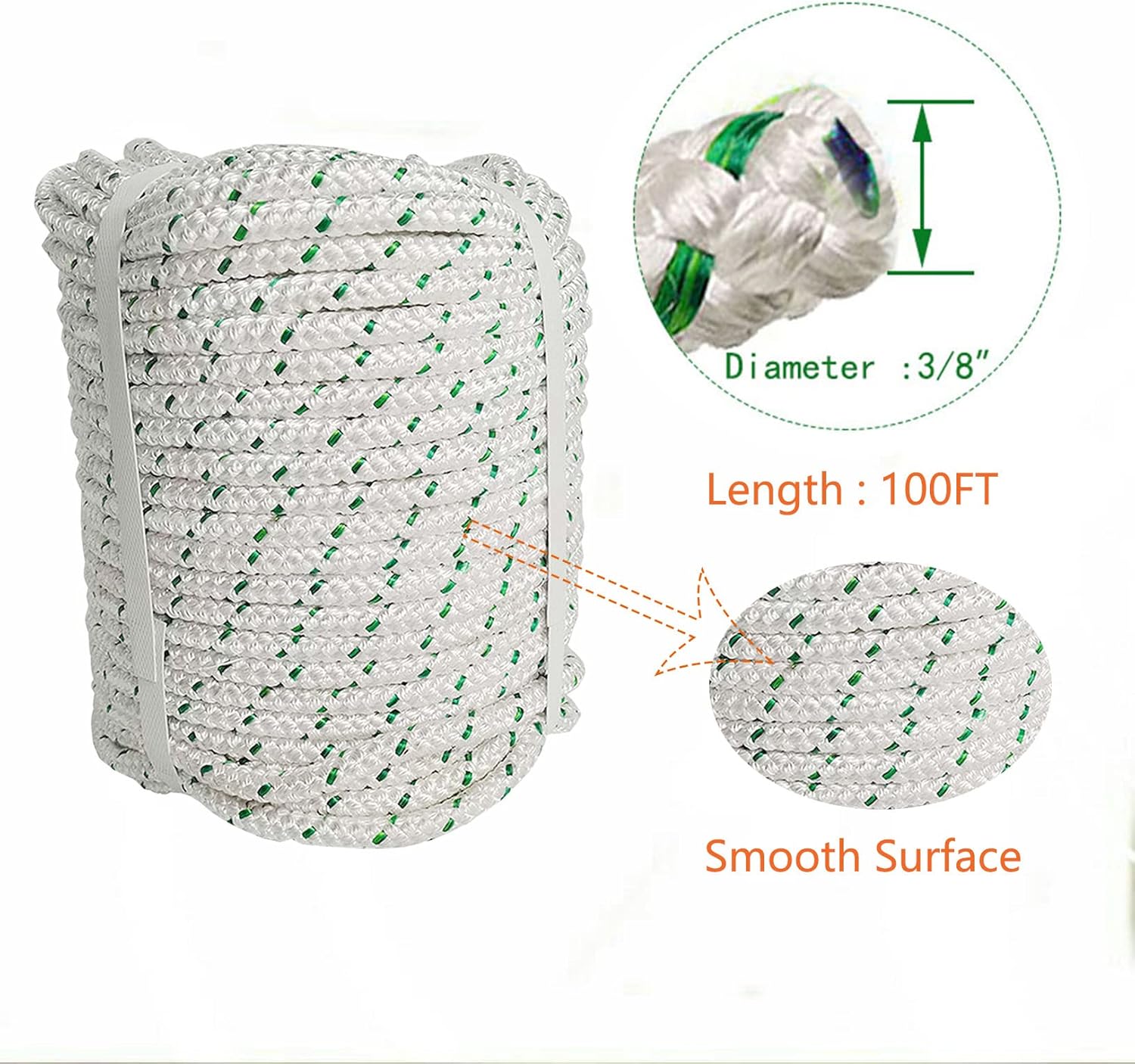 LABLT 3/8 in Double Braid Polyester Arborist Rigging Rope 100 FT High Strength Rope Sling Multipurpose Bull Rope for Swings Arborist Gardening Marine Pack of 2