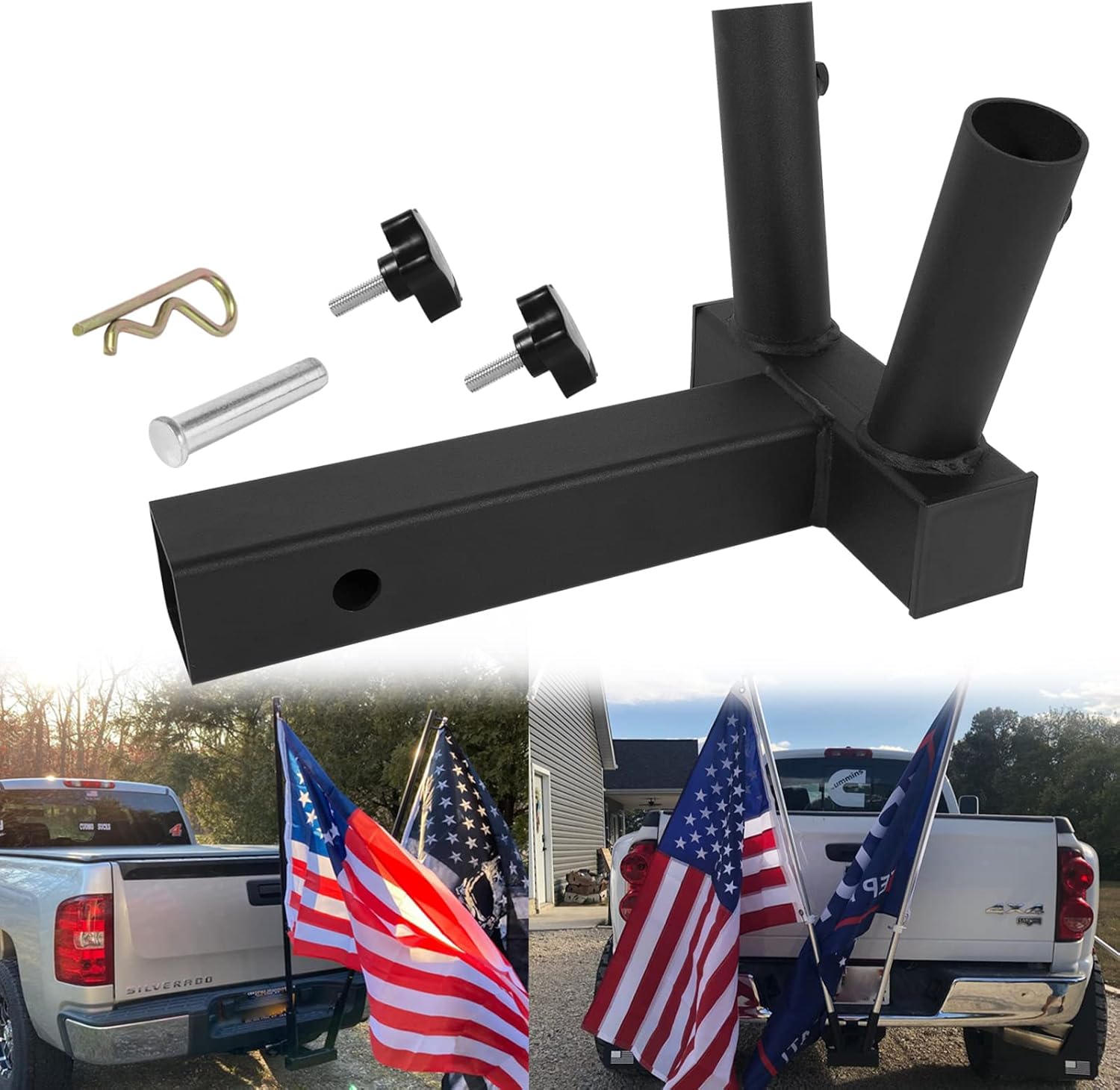Universal Hitch Mount Dual Flag Pole Holder for 2