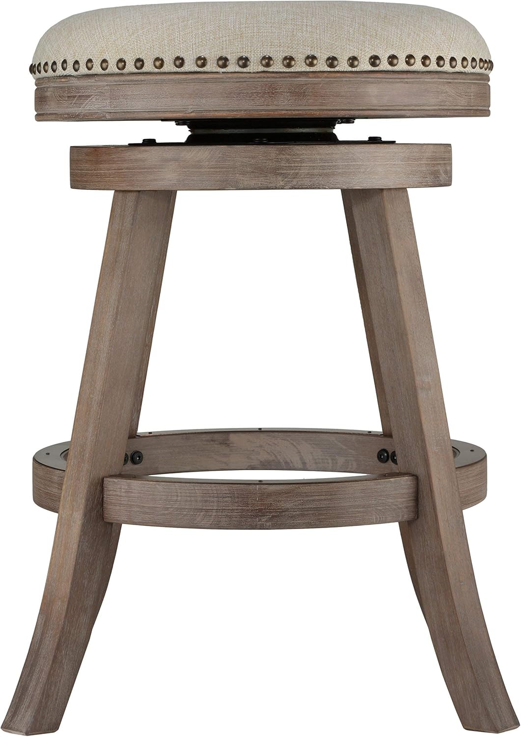 Cortesi Home Sadie Backless Swivel Counter Stool in Solid Wood & Beige, 24