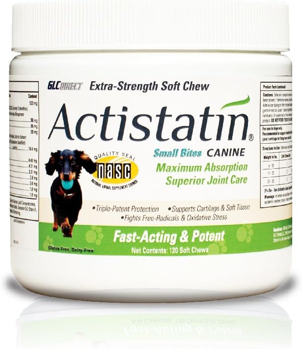 Actistatin Canine - Patented Extra-Strength Joint, Cartilage, Soft Tissue Supplement: Glucosamine, Chondroitin, Manganese, MSM, L-Carnitine - High Absorption, Fast Results Pack of 2