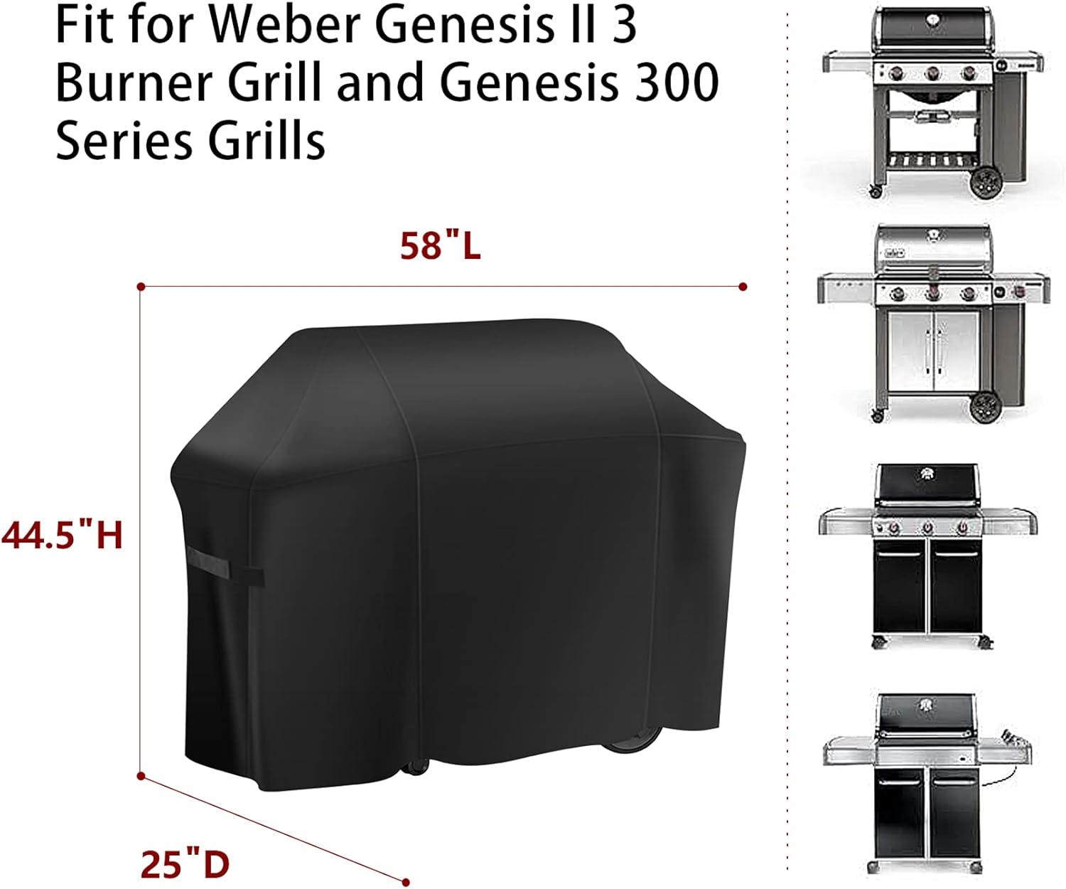 vchin 58 Inch Grill Cover for Weber 7130 Genesis II 3 Burner, Genesis 300 and Genesis II LX 300 Series Grills, Heavy Duty Waterproof, Windproof and Fade-Proof Cover(58L x 25D x 44.5H) Pack of 2