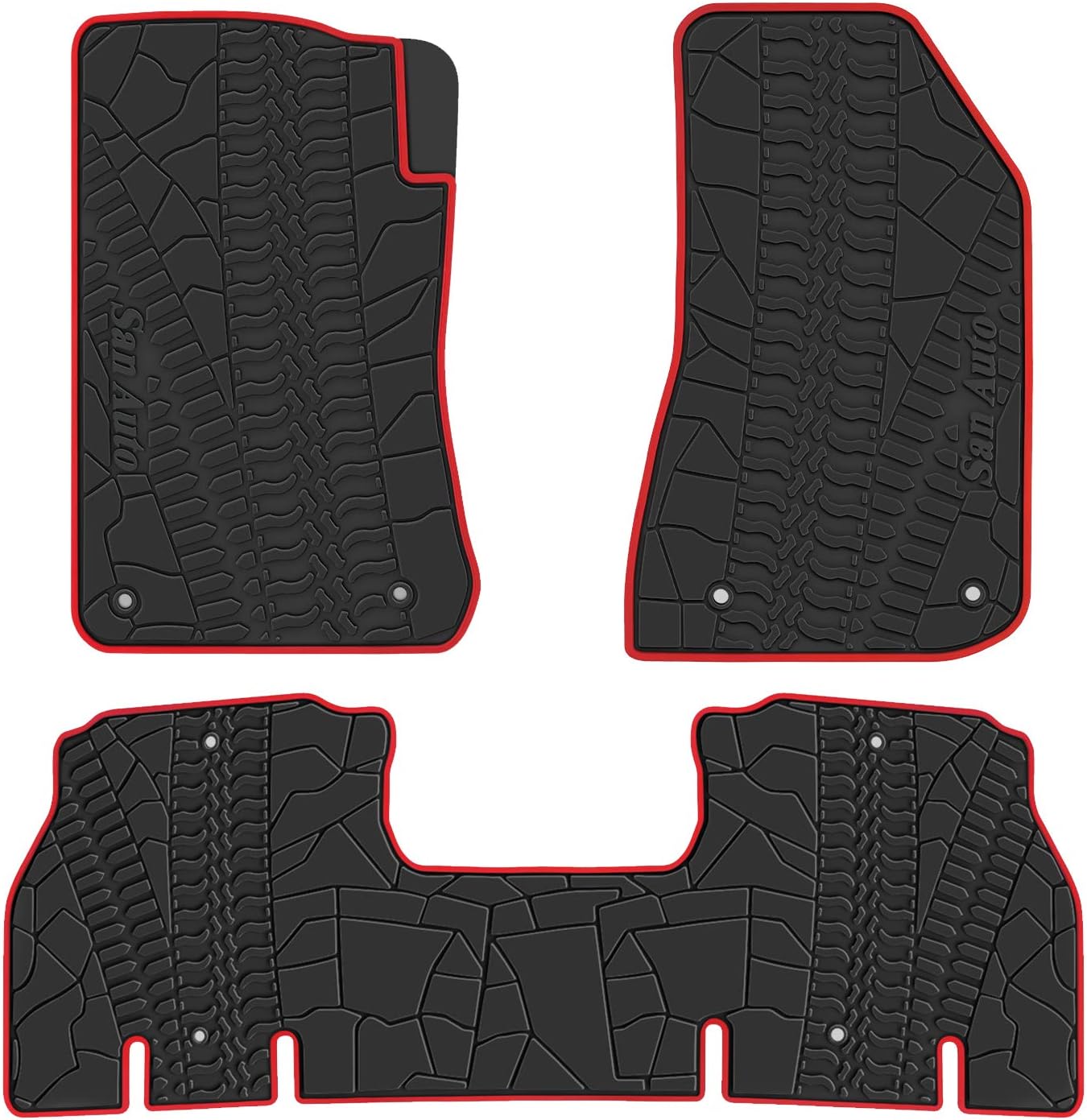 SAN AUTO Car Floor Mat for Jeep Wrangler JL Sahara Rubicon 2018 2019 2020 2021 2022 Custom Fit Black Red Rubber Auto Floor Liner Mat All Weather Heavy Duty Odorless