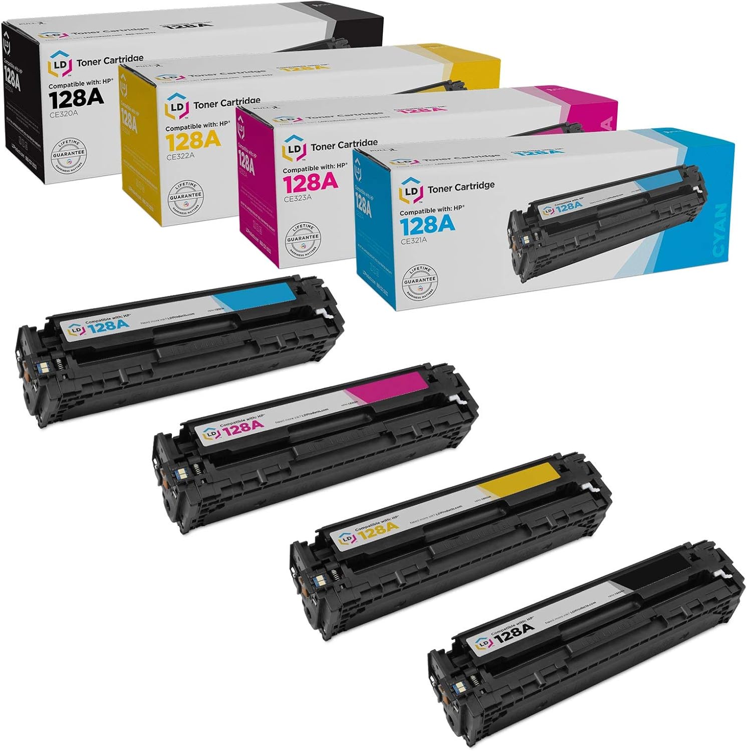LD Remanufactured Tray_Toner_Cartridge_Printer Replacement for HP 128A (Black, Cyan, Magenta, Yellow, 4-Pack) Pack of 2