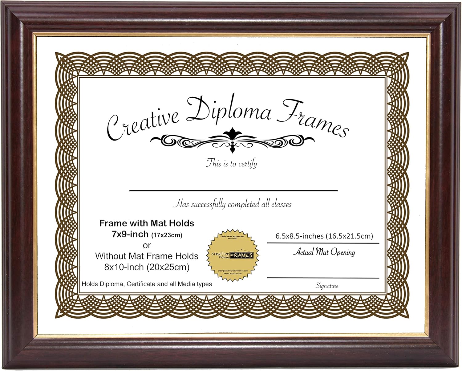 CreativePF [16x20-Diploma] Mahogany Frame with Gold Rim, Black Matting Holds 16x20-inch Documents with Scratch Resistant UV Acrylic and Installed Wall Hanger