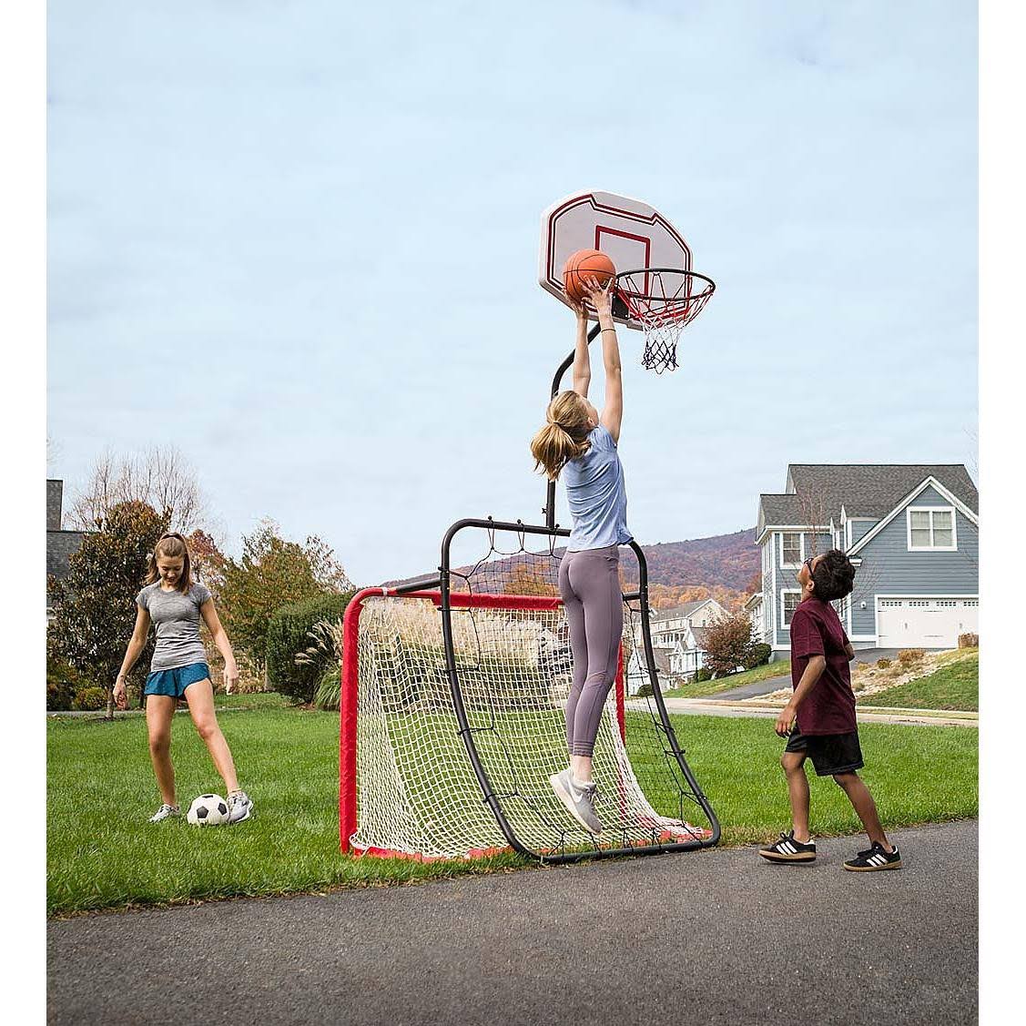 HearthSong All-in-1 Outdoor Sports Set for Kids: Basketball, Baseball, Lacrosse, u0026 Soccer
