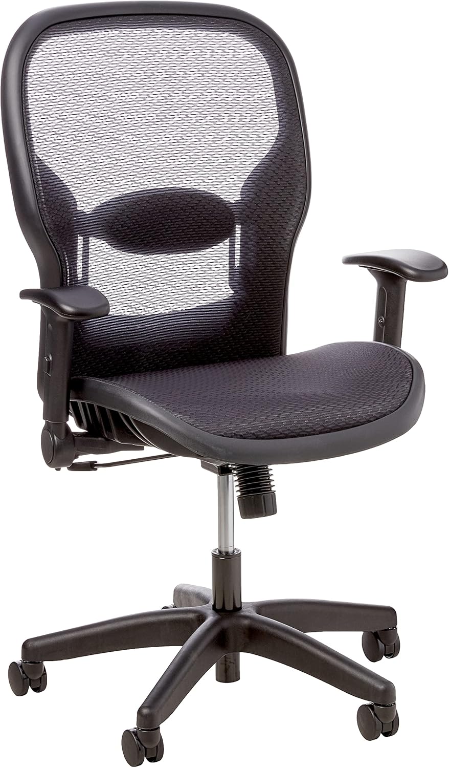 Space Seating Air Grid Back and Seat Managers Chair with Adjustable Flip Arms, and Adjustable Lumbar Support with Nylon Base, Black