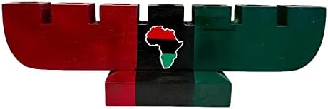 Shophaven Kwanzaa Kinara Candle Handmade Wooden Holder with The Colors of Africa Pack of 2
