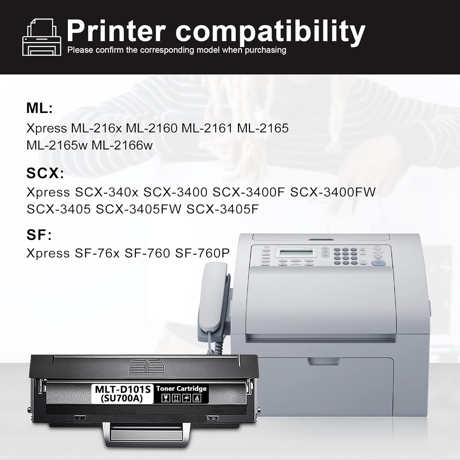 Compatible MLT-D101S (SU700A) Toner Cartridge Replacement for D101S MLTD101S High Yield Xpress ML-216x 2165w 2166w SCX-340x 3400 3400F 3400FW 3405FW 3405F SF-76x 760P Printer (Black, 2-Pack) Pack of 2