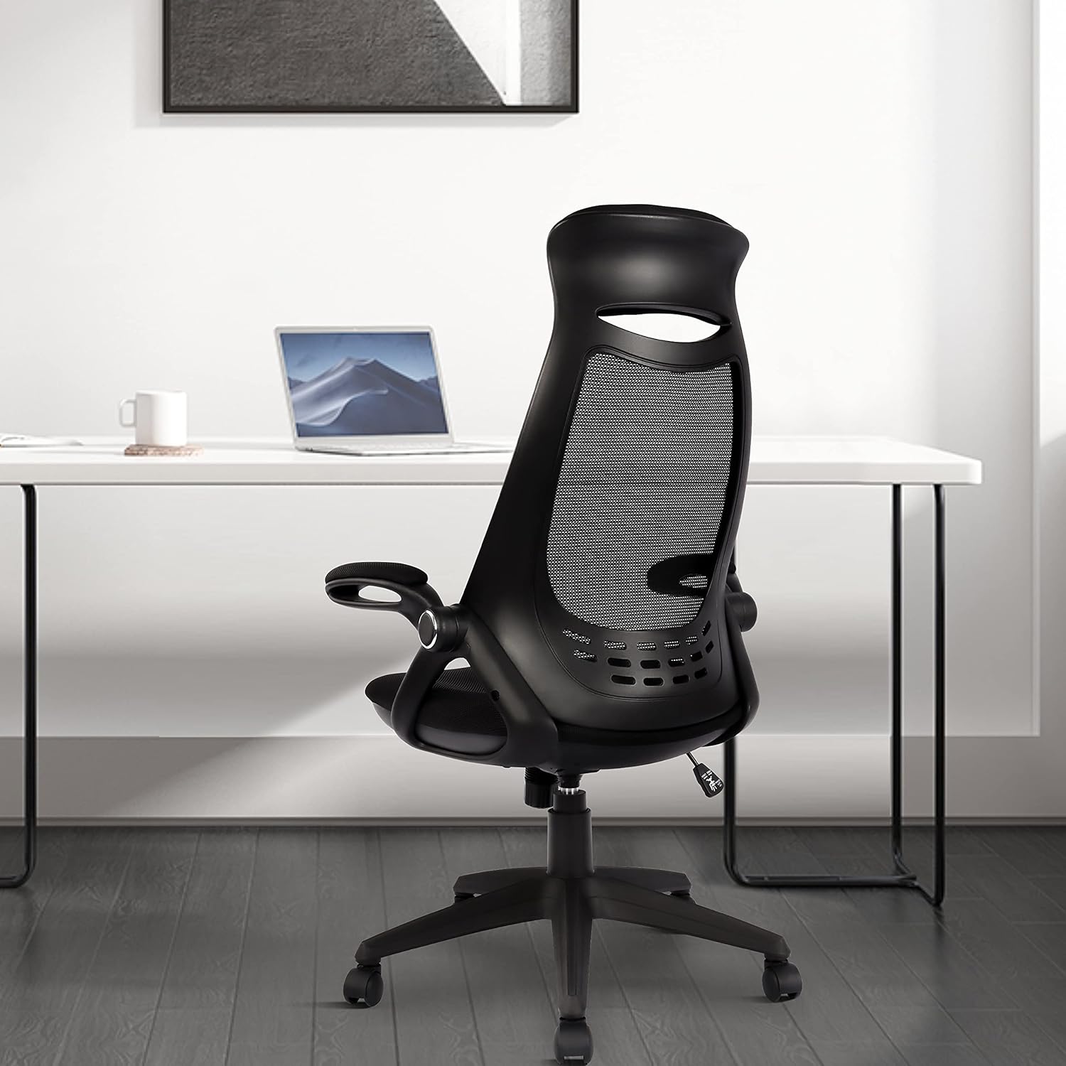 Big and Tall Ergonomic Office Desk Chair, High-Back Mesh Computer Chair with Flip Up Arms, Headrest and Lumbar Support, Height Adjustable, Grey