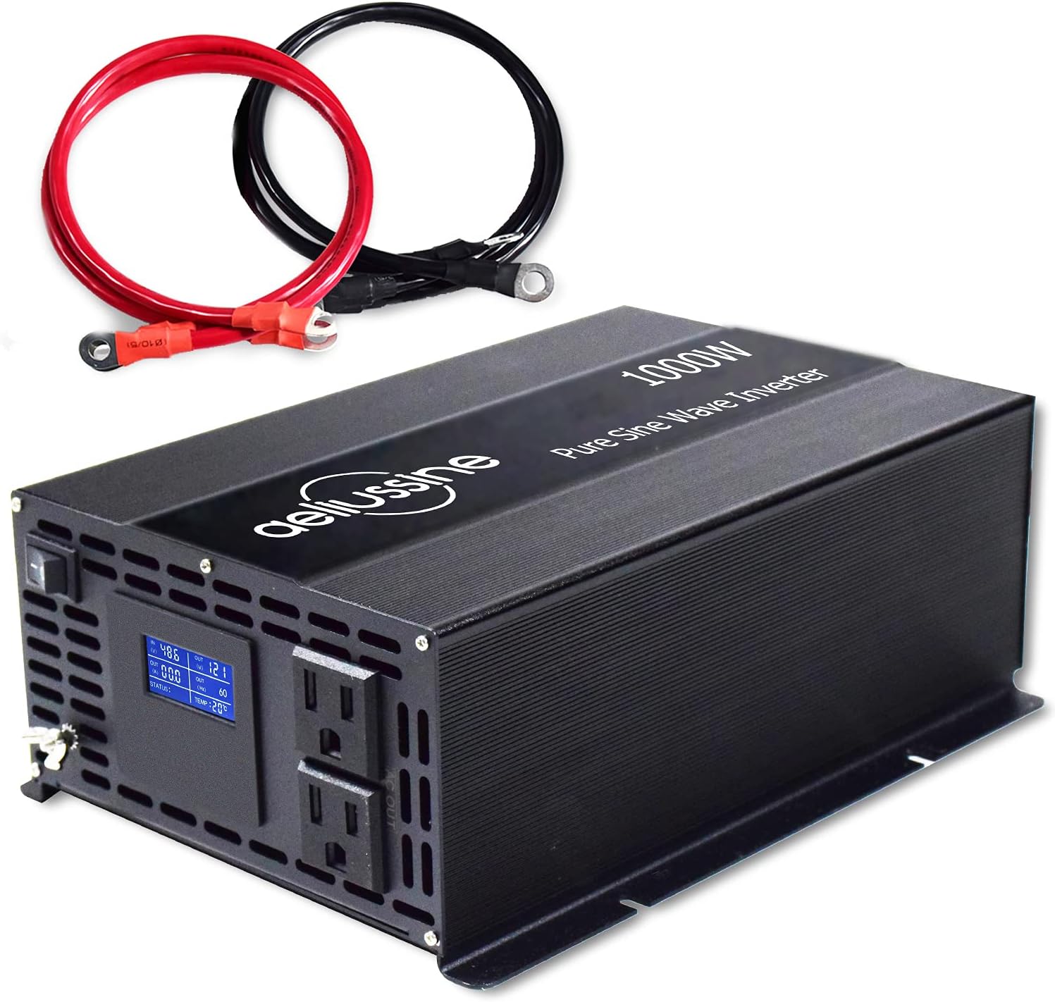 aeliussine 1000w Inverter Pure Sine Wave Power Inverter 48v dc to ac 110v 120v with 2 US Socket, LCD Display and Earth Terminal, for Car RV, Truck, Yacht, and Off Grid Solar Power System (1000w 48v)