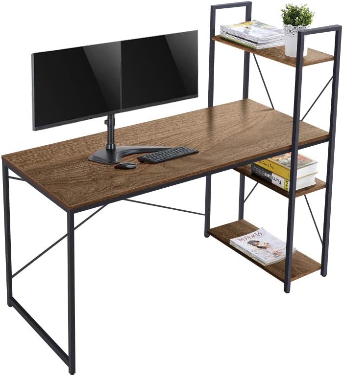 AZL1 Life Concept Tower Computer Desk with 4 Tier Shelves - 47.6'' Multi Level Writing Study Table with Bookshelves Modern Steel Frame Wood Desk Compact Home Office Workstation (Natural brown)