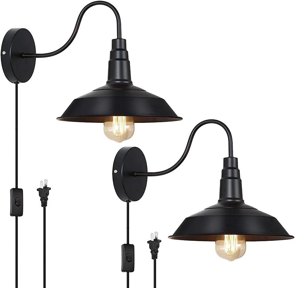HAITRAL Swing Arm Wall Sconces(Up and Down) and Black Plug in Wall Sconces(Bundled Goods) ,Without Bulbs