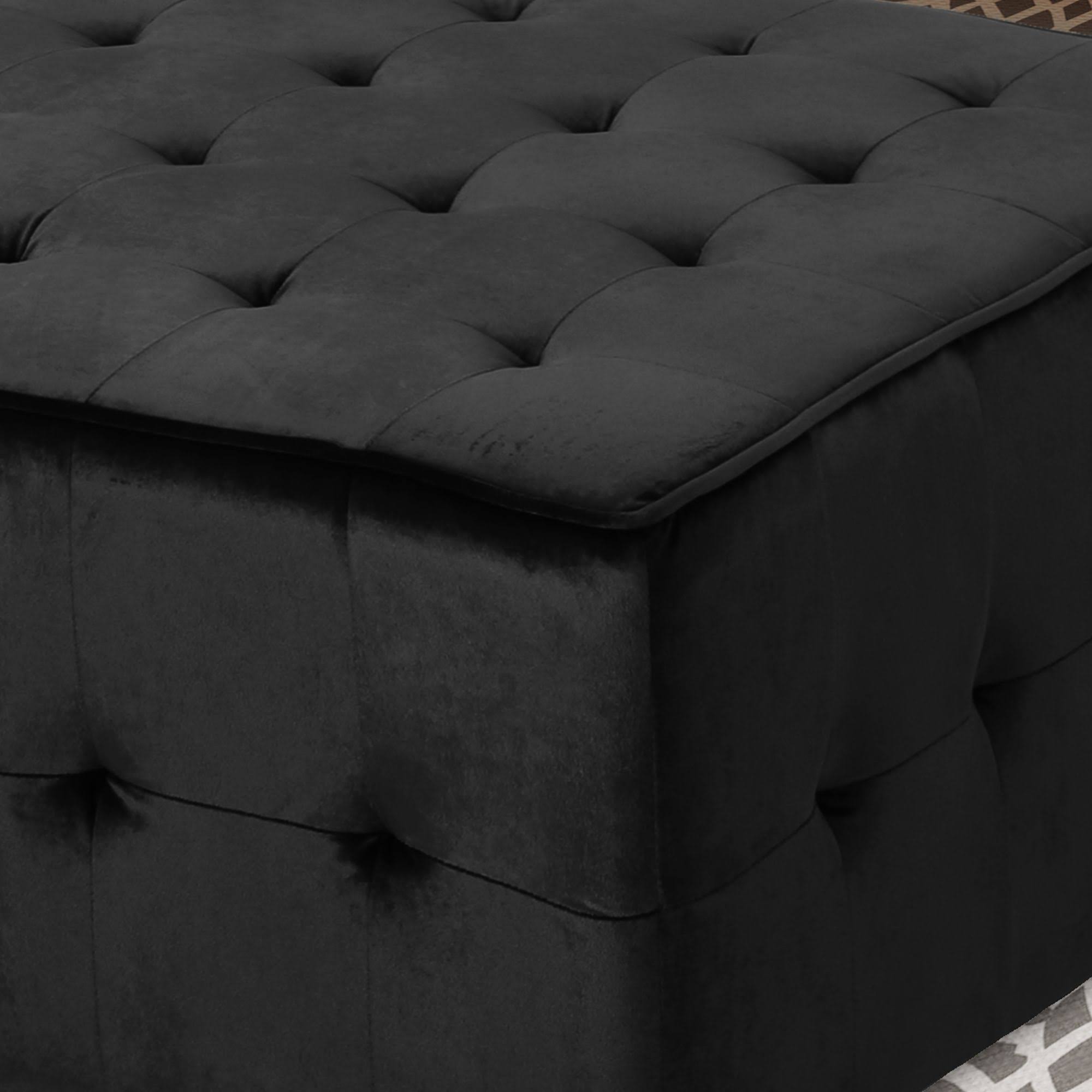 31x22 Black Contemporary Tufted Solid Square Ottoman