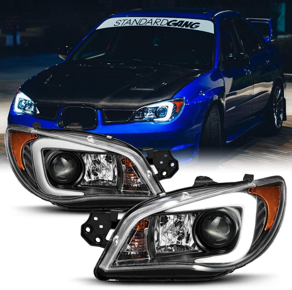 ACANII - For [HID/Xenon Model] 2006-2007 Subaru Impreza WRX STI LED Tube Black Projector Headlights Headlamps Left+Right