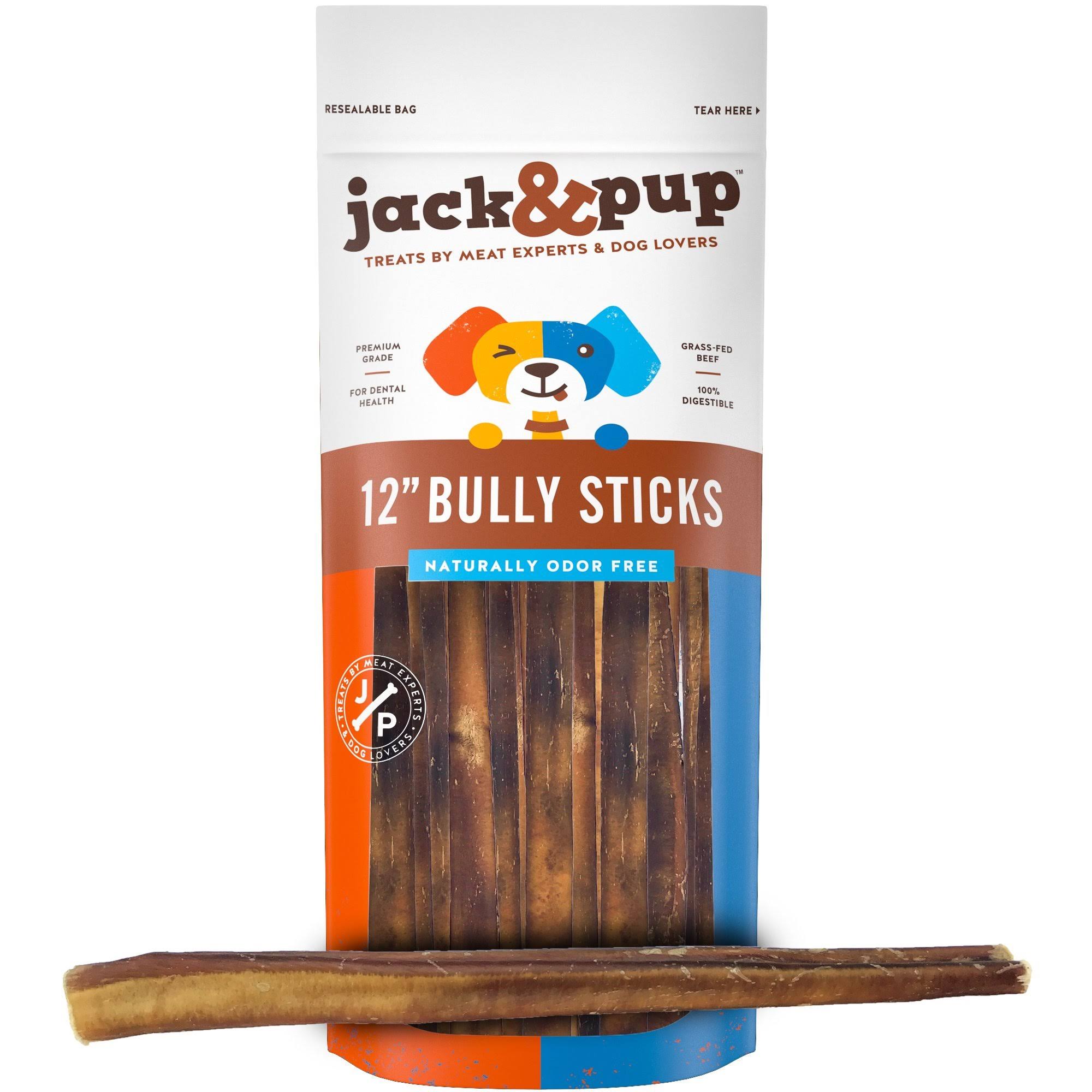 Jacku0026Pup 12-Inch Premium Grade Odor Free Bully Sticks Dog Treats [EXTRA-THICK],