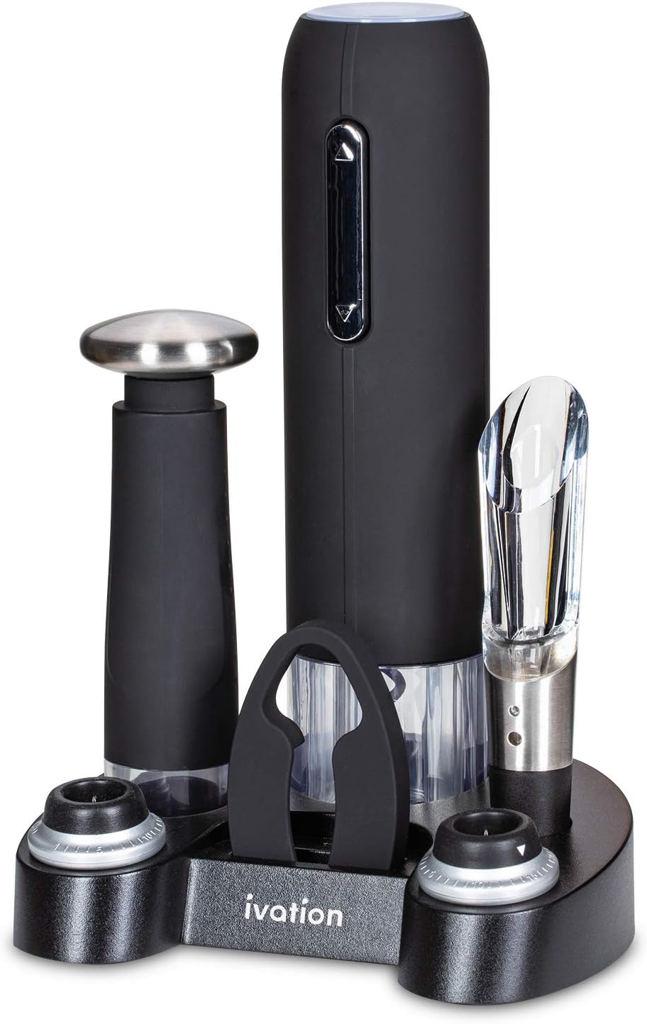 Ivation Wine Gift Set, Includes Electric Wine Bottle Opener, Wine Aerator, Vacuum Wine Preserver, 2 Bottle Stoppers, Foil Cutter & Charging Base Pack of 2