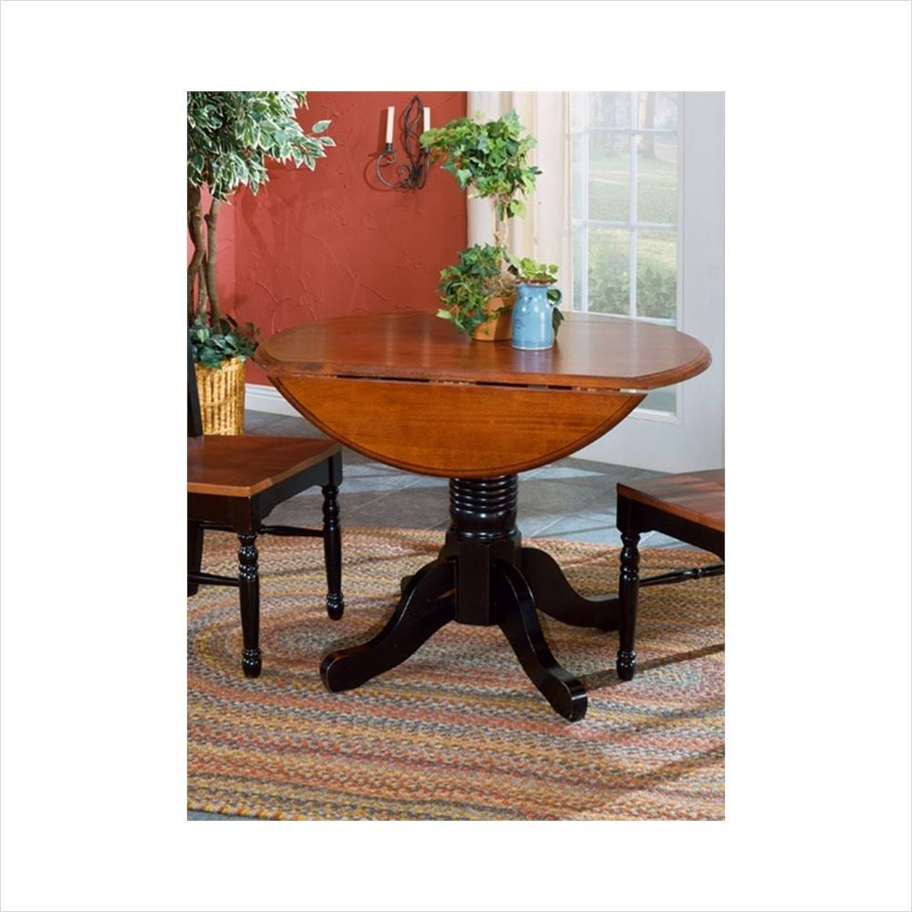 A-America British Isles Oak Black Round Double Drop Leaf Dining Table