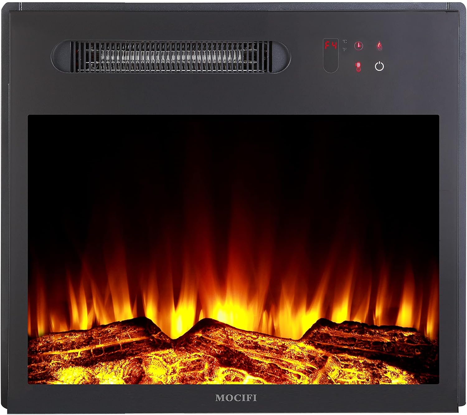 MOCIFI 23 inch Built-in Electric Fireplace Insert Heater,Low Noise,Remote Control,Touch Control Screen,Adjustable Flame Brightness and Speed,1500W,Black