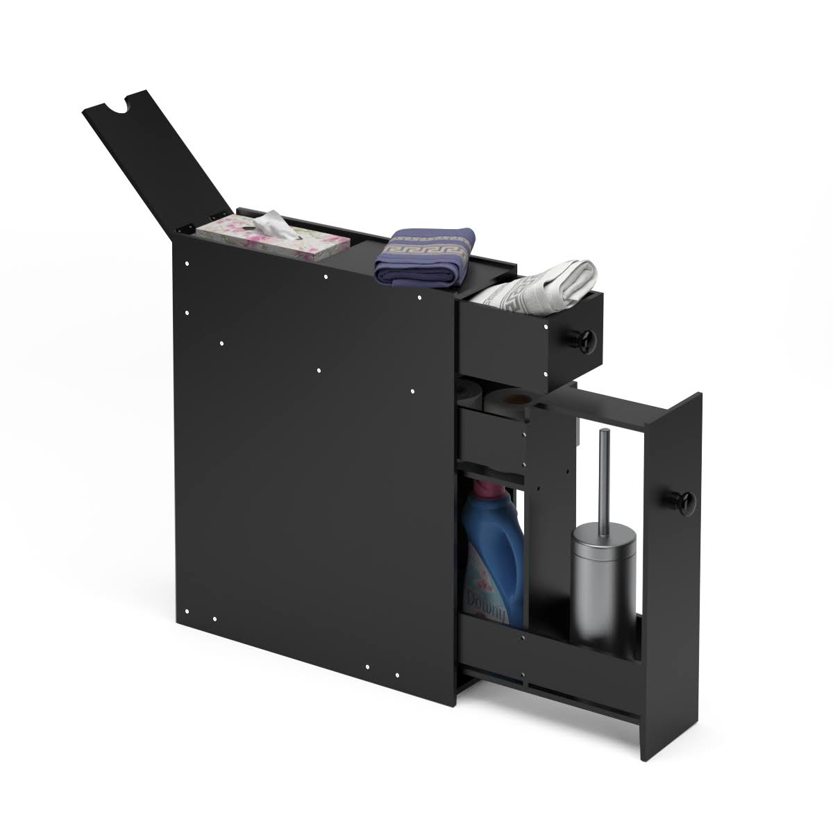 Costway Floor Cabinet Drawers Stand Storage Unit Bath Kitchen Space Saver MDF Black - Black