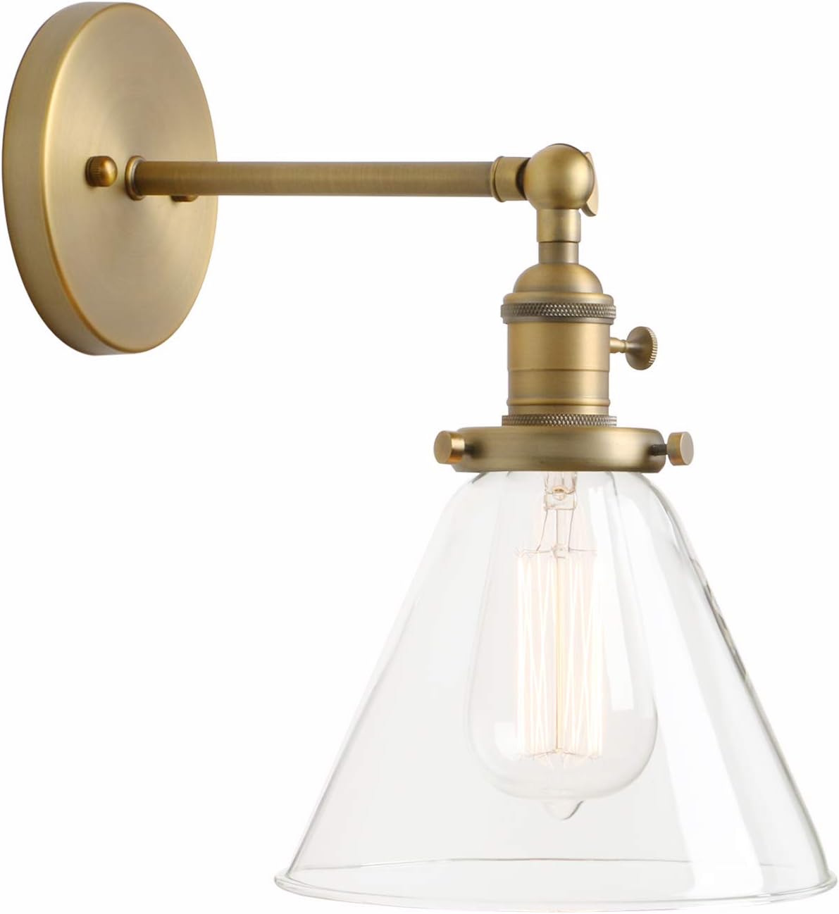 Permo Single Sconce with Funnel Flared Glass Clear Glass Shade 1-Light Wall Sconce Wall Lamp (Matt Black）