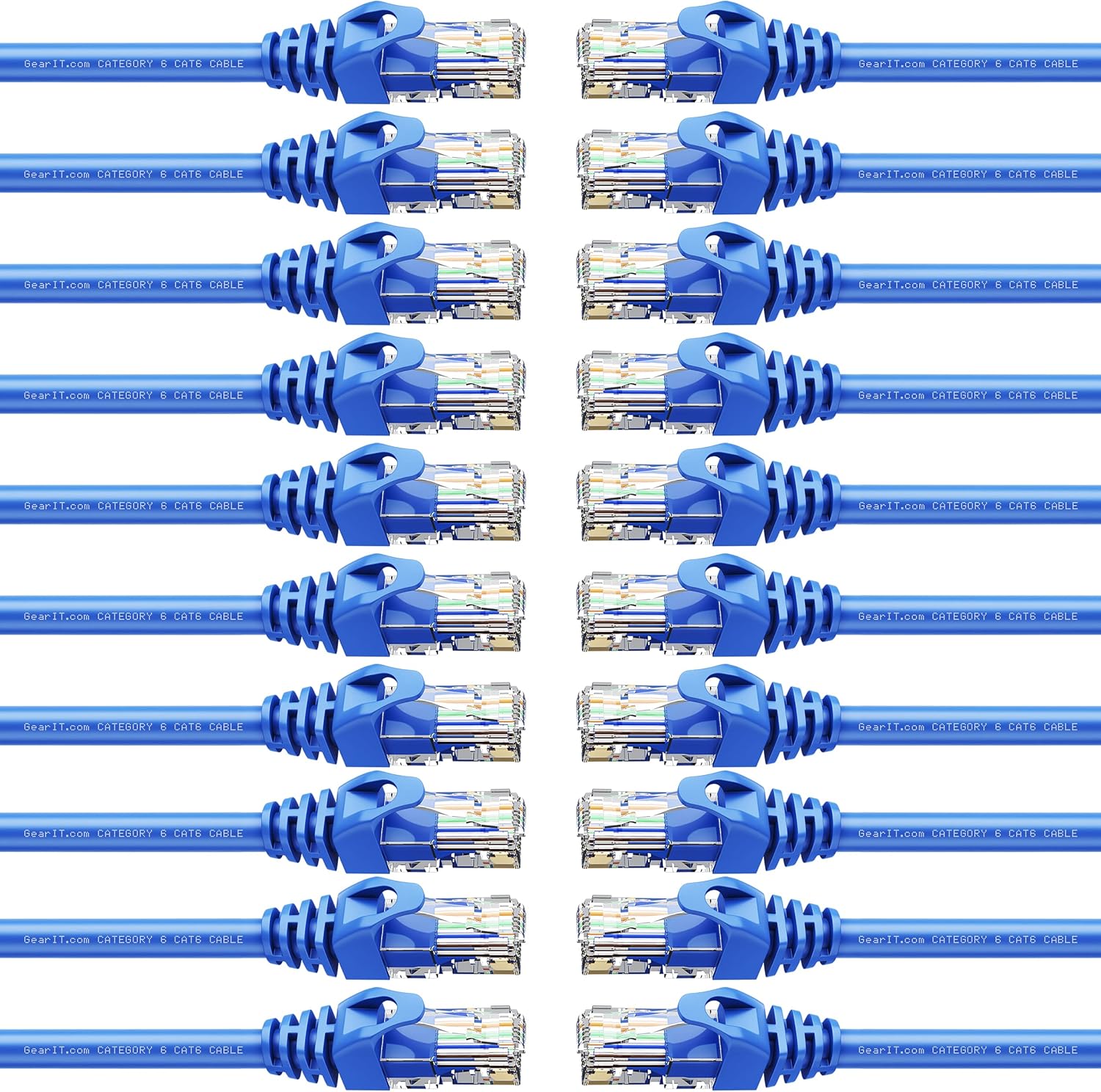 GearIT 10-Pack Cat6 Patch Cable 15 Feet Cat 6 Ethernet Cable Snagless Flexible Soft Tab - Preimum Series - Blue