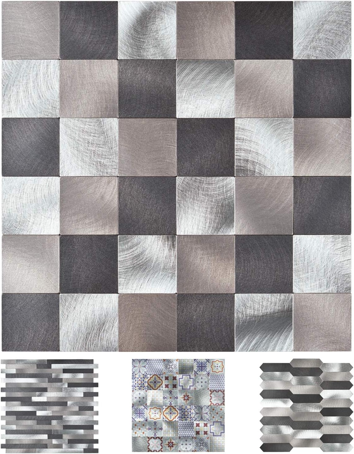 Art3d 10-Sheet Metal Peel and Stick Tile Backsplash for Kitchen, 12x12, Matt Black, Gray, White